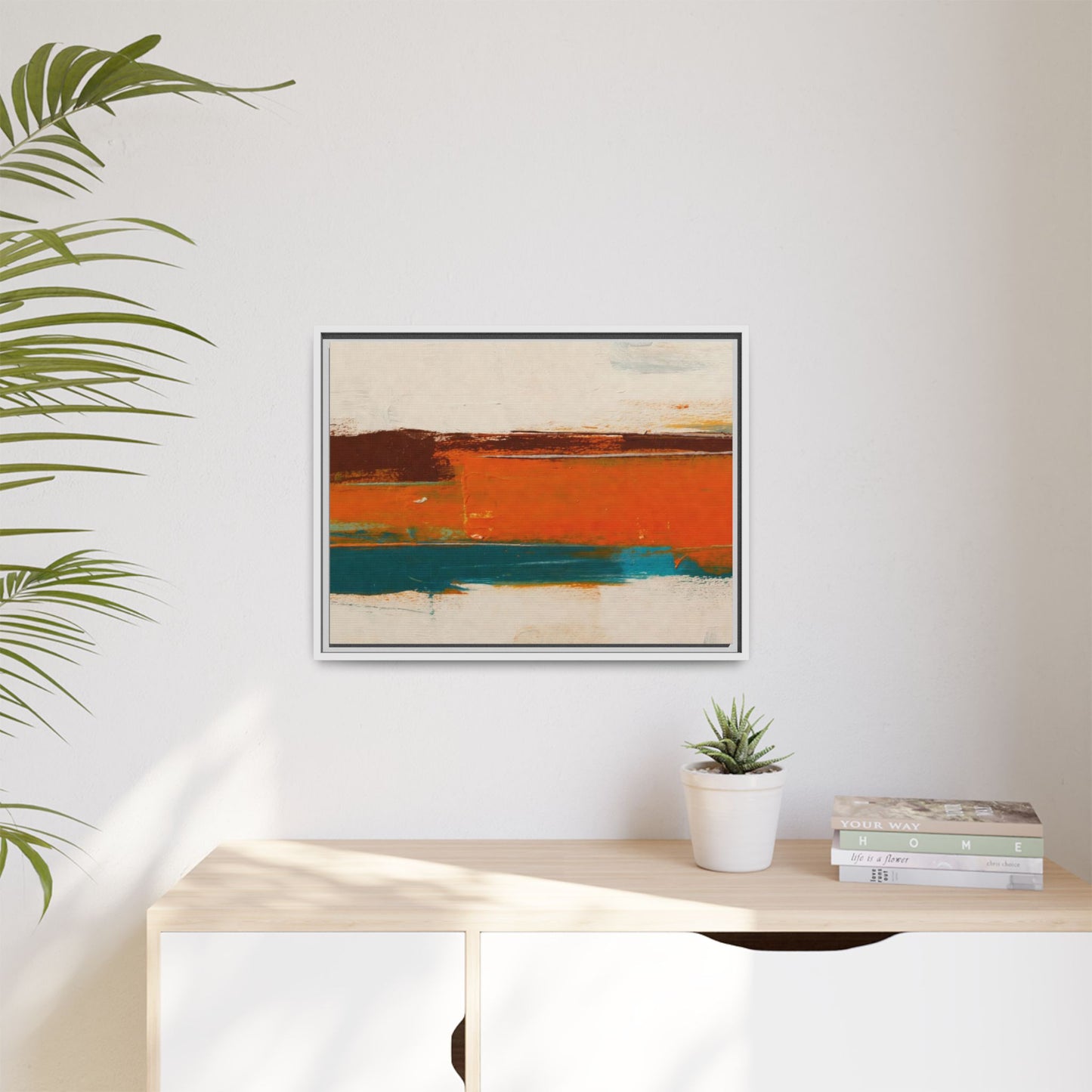 Abstract Horizon Matte Canvas Framed Print — Modern Orange Teal Wall Art