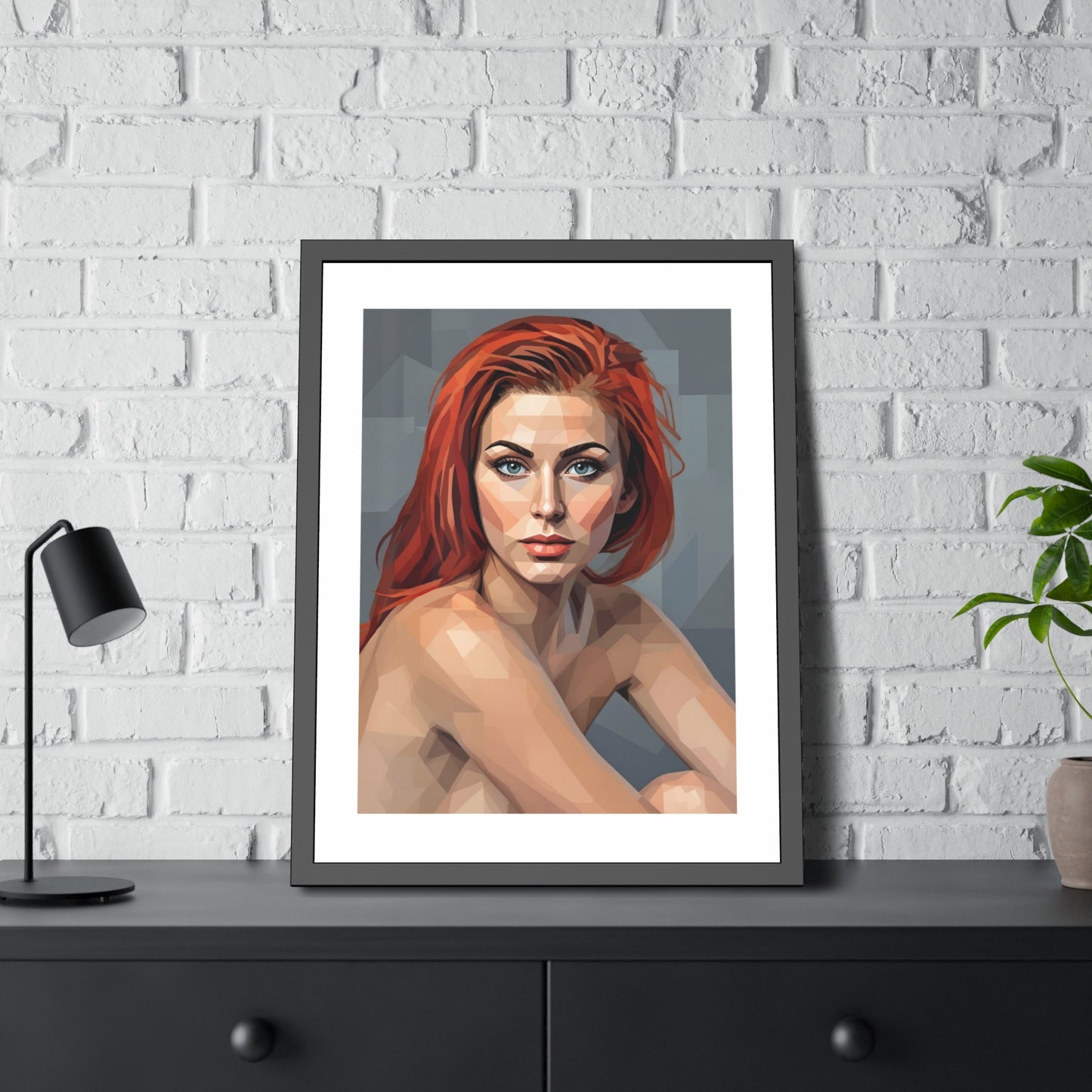 Framed Poster — Geometric Redhead Portrait Art Print