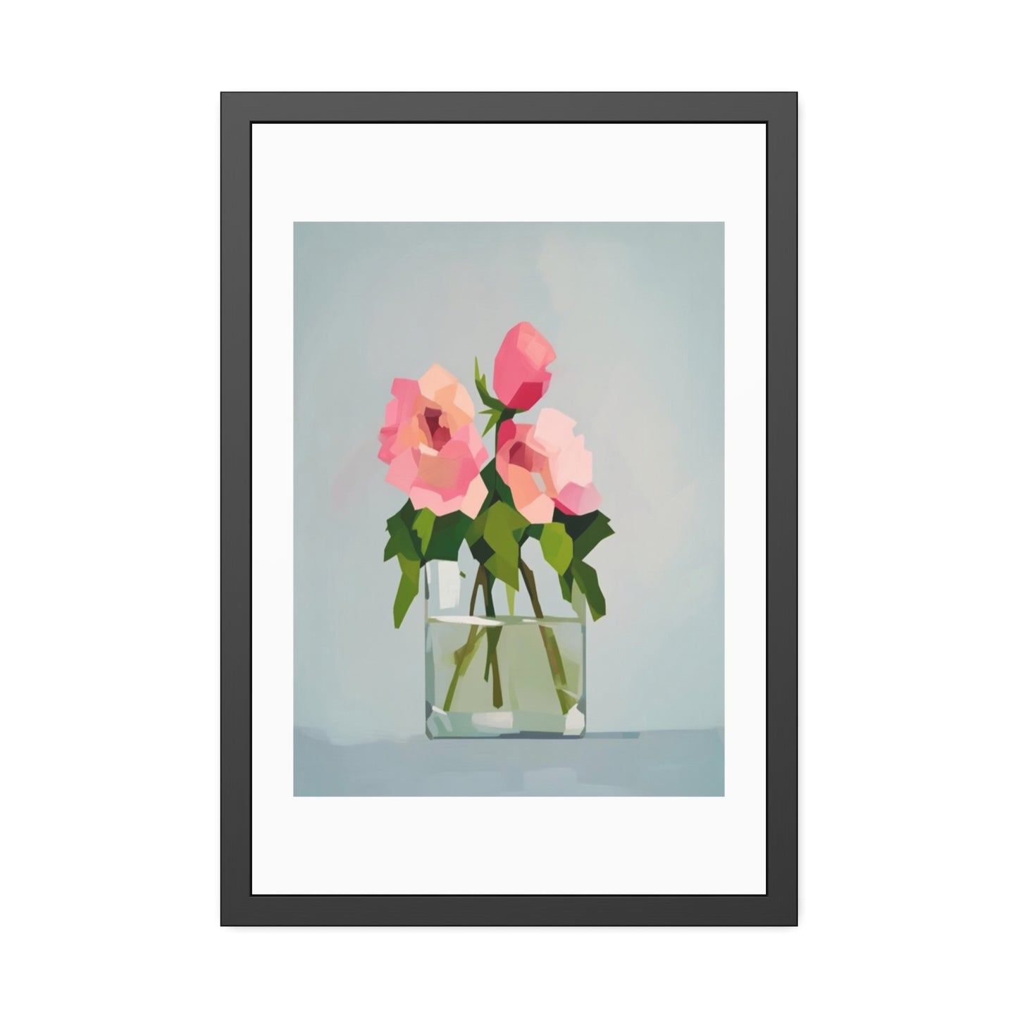 Framed Floral Poster — Pink Rose Vase Wall Art