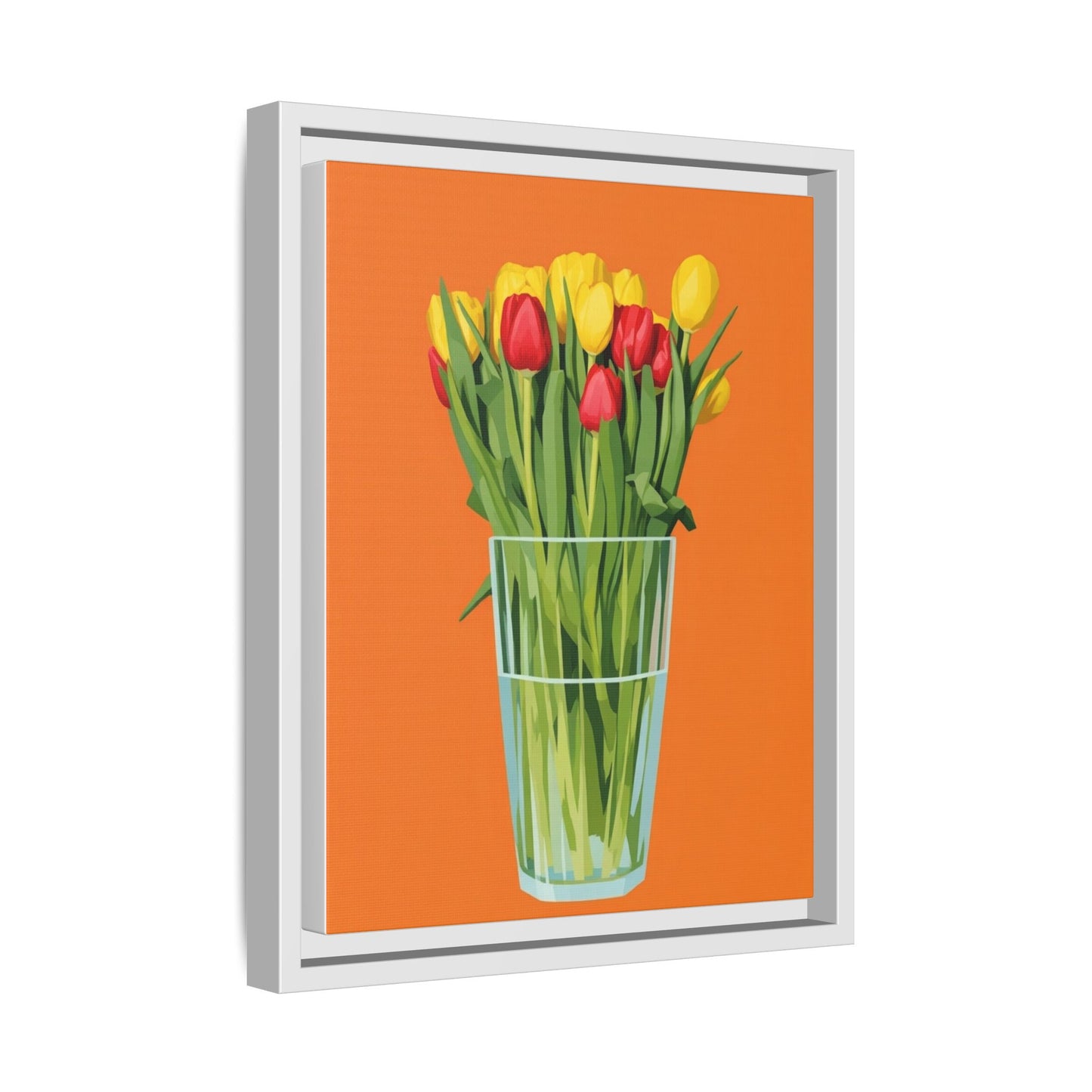 Framed Tulip Canvas Print — Colorful Tulips in Glass Vase