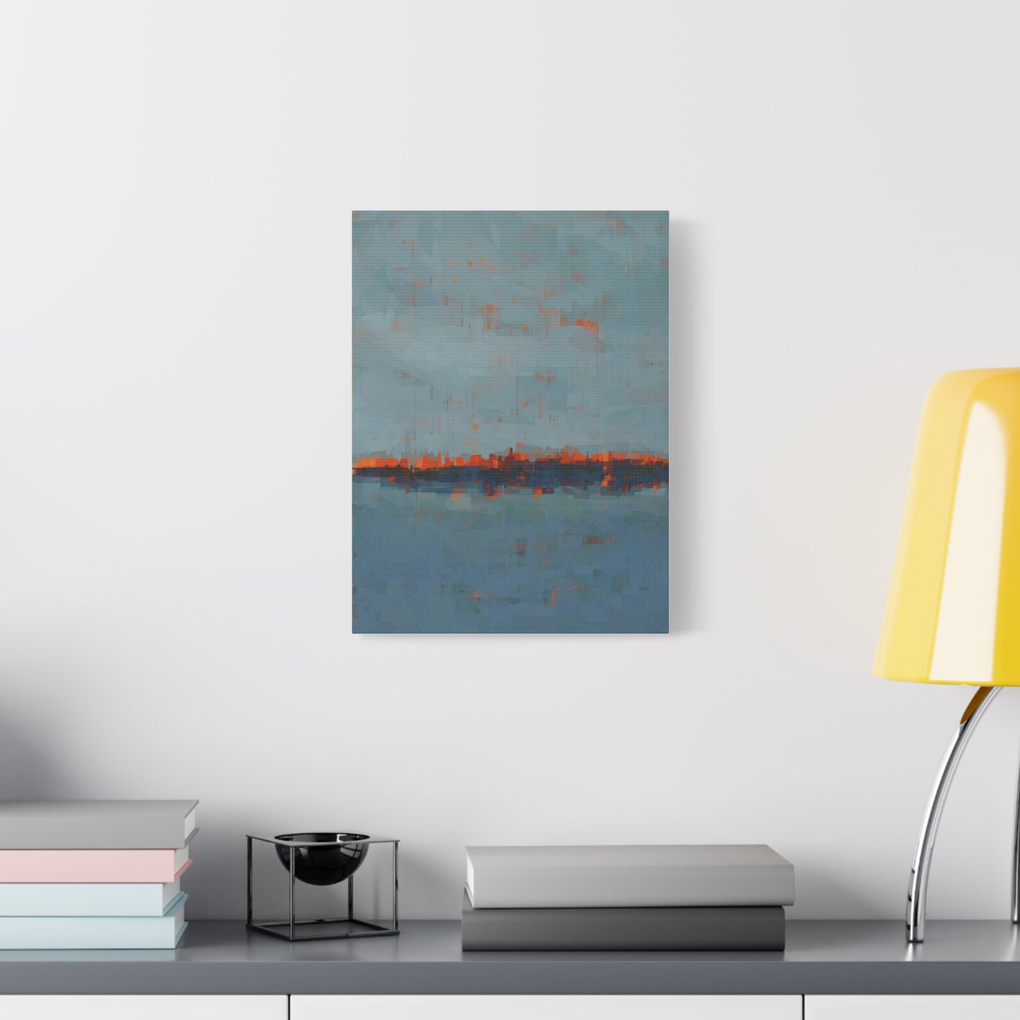 Abstract Coastal Horizon Canvas Print — Blue Teal with Orange Accent