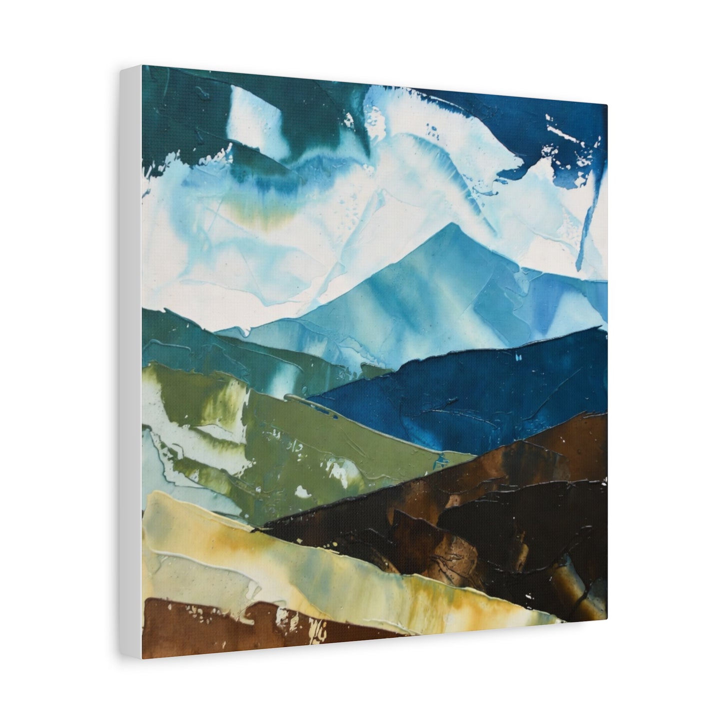 Abstract Mountain Landscape Matte Canvas Wall Art — Blue & Earth Tone Stretched Canvas