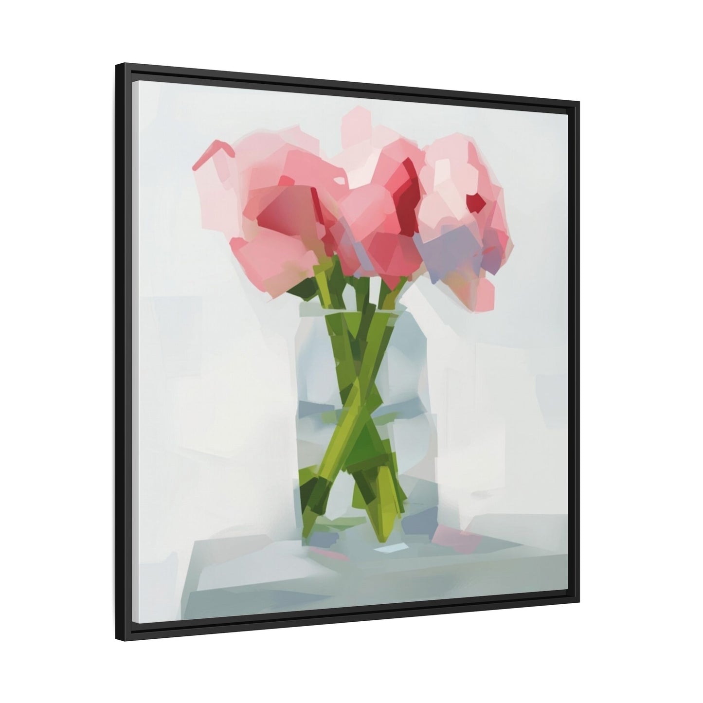 Framed Floral Canvas Art — Pink Peonies in Vase (Matte)