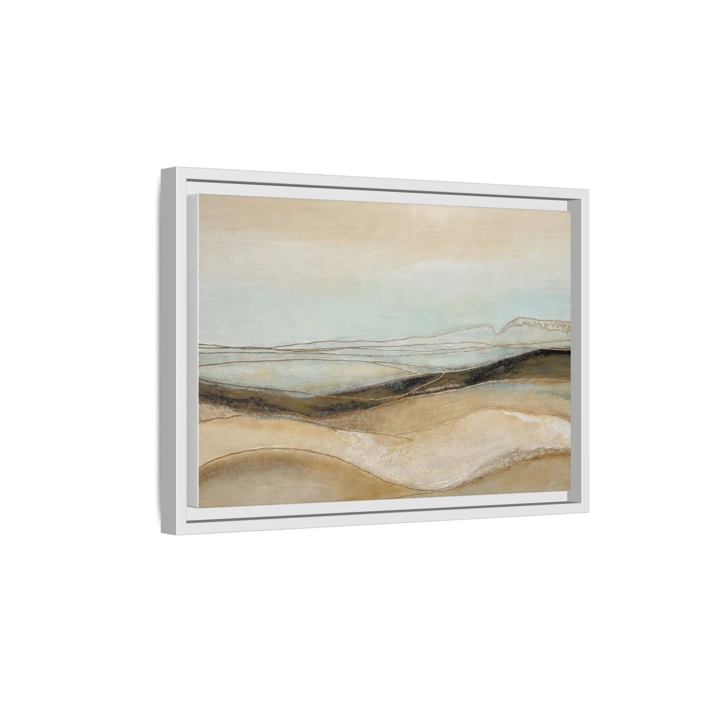 Framed Matte Canvas Wall Art — Neutral Abstract Landscape in Soft Blues & Earth Tones