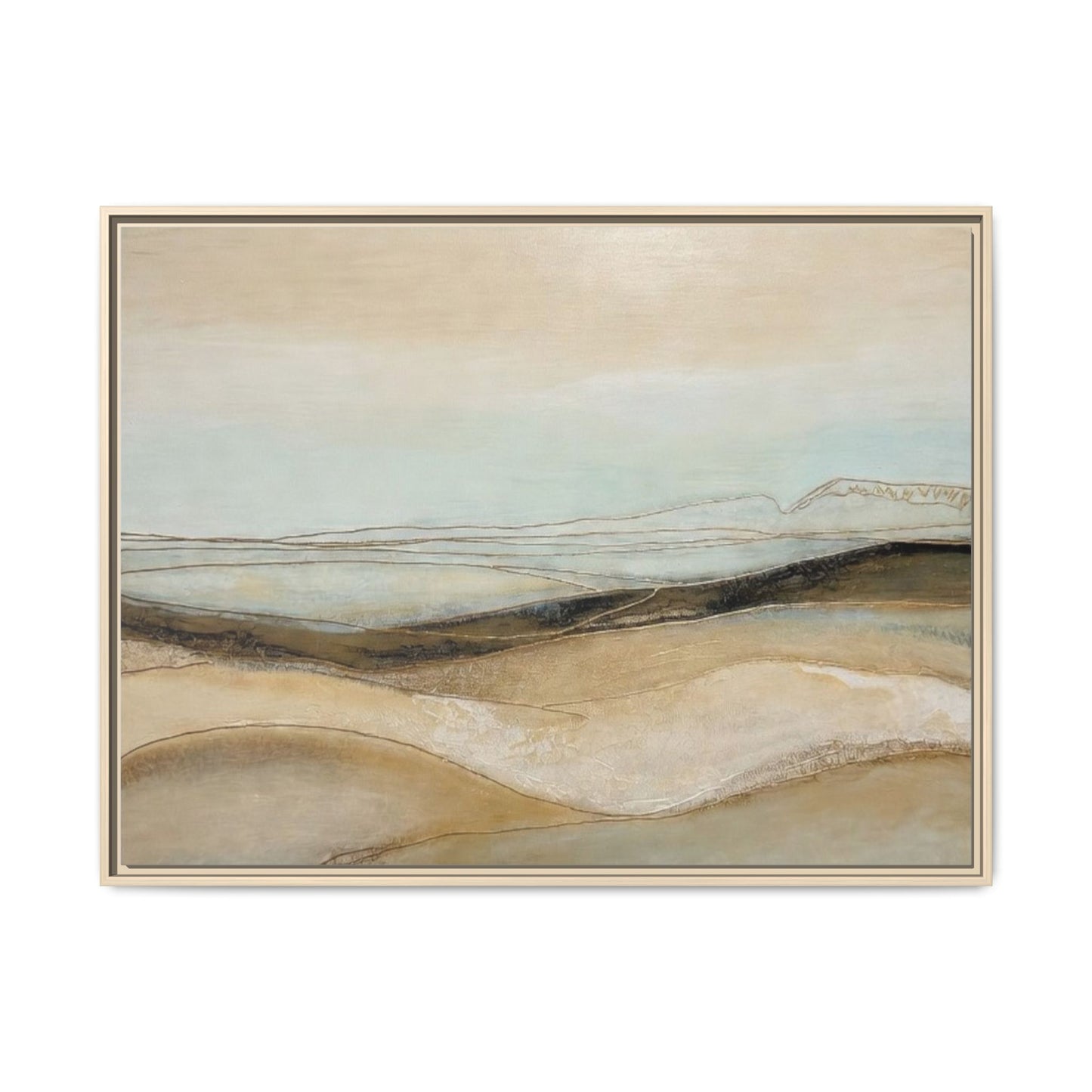 Framed Matte Canvas Wall Art — Neutral Abstract Landscape in Soft Blues & Earth Tones