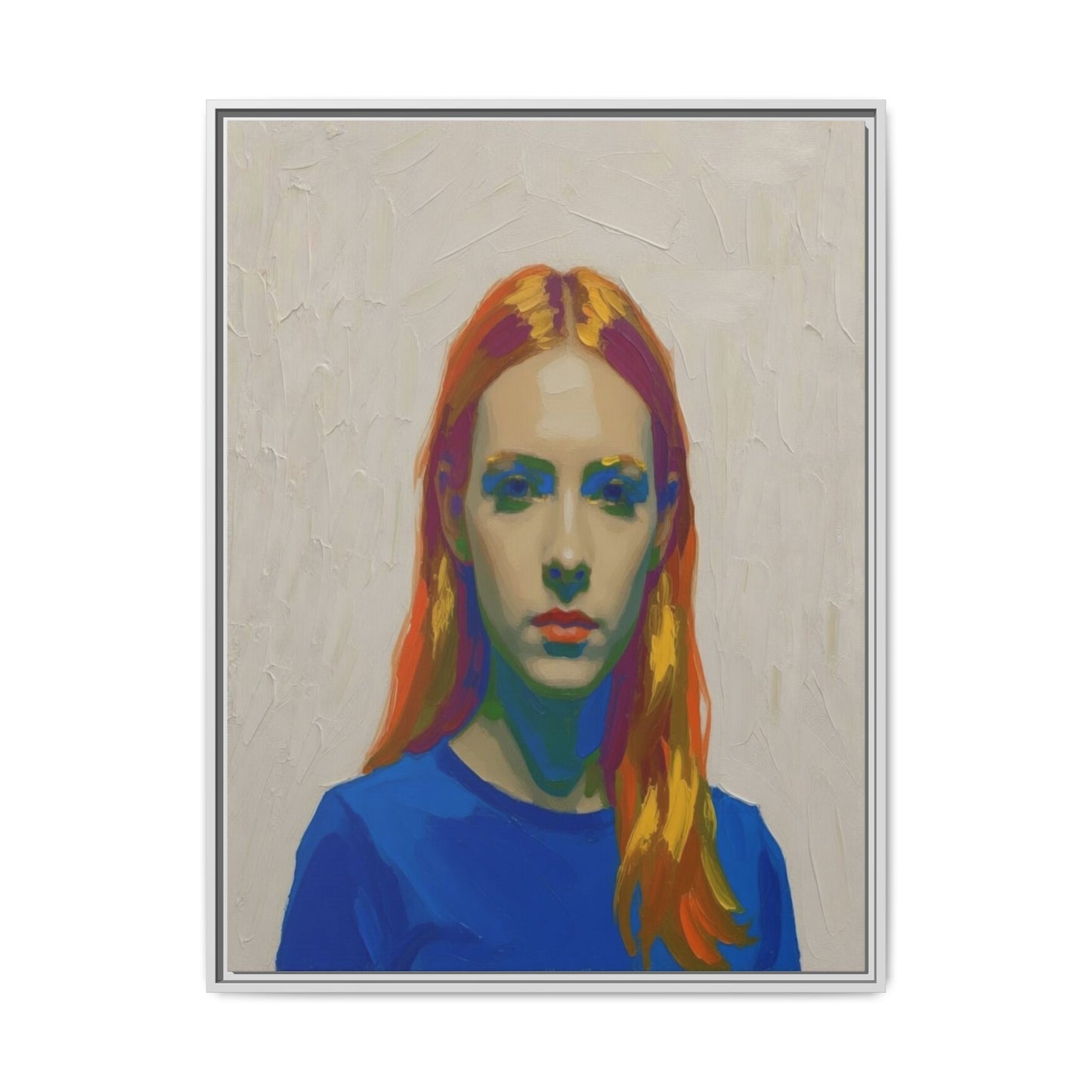 Framed Matte Canvas Portrait — Vibrant Multi‑Color Girl Art Print