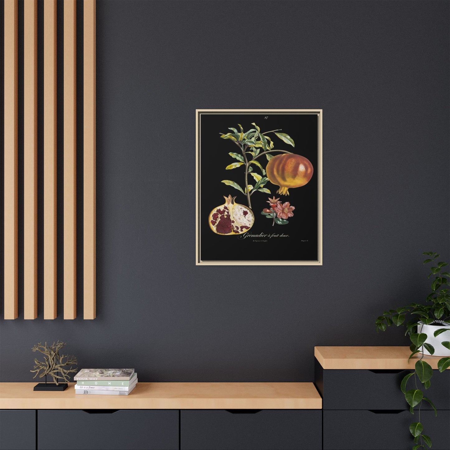 Pomegranate Botanical Framed Canvas Print — Vintage Fruit Wall Art