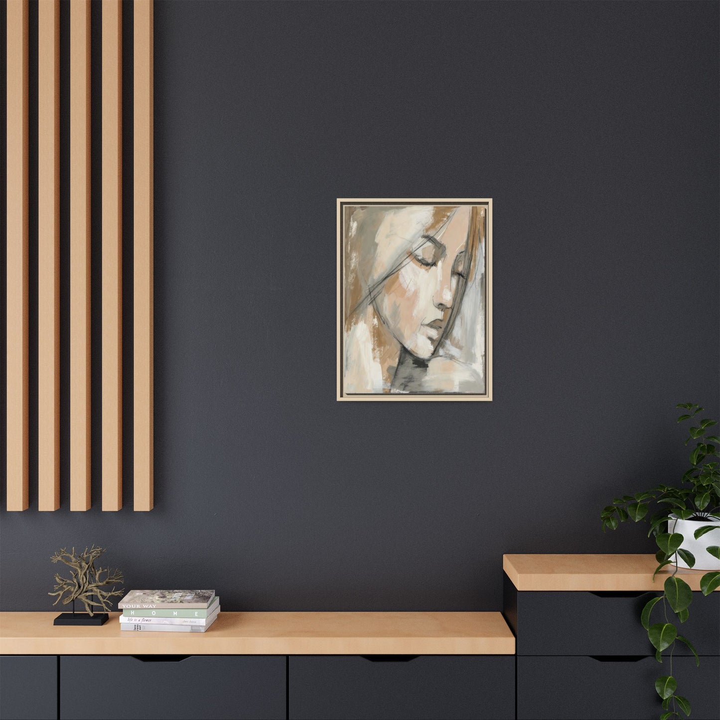 Framed Matte Canvas Art — Serene Abstract Portrait in Neutrals