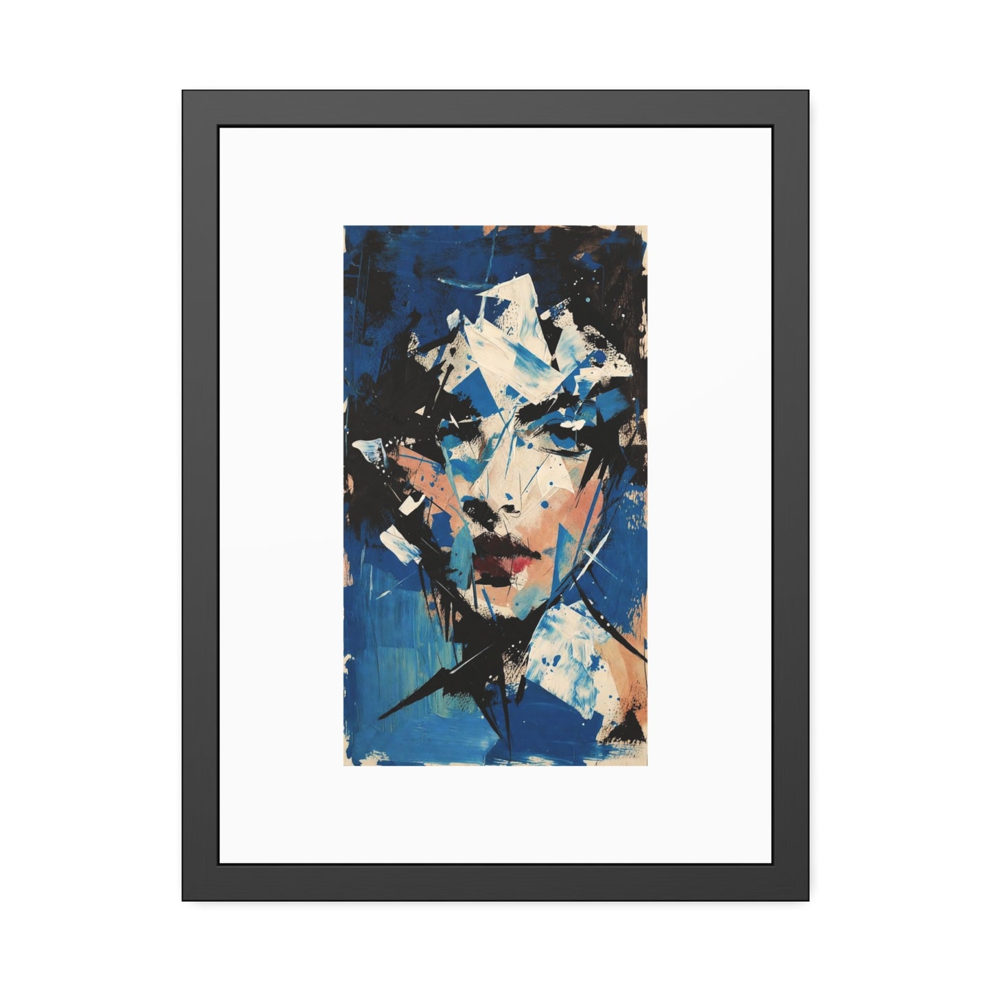 Abstract Blue Portrait Framed Paper Poster — Modern Expressionist Wall Art