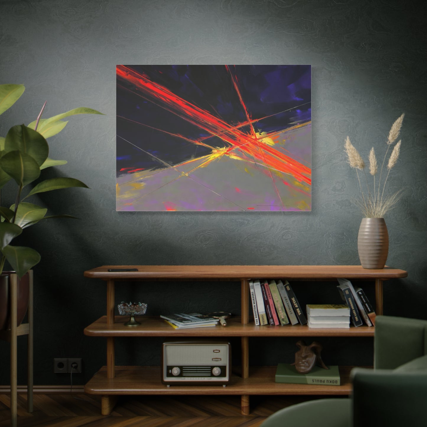 Abstract Red Streaks Matte Canvas Print — Modern Geometric Wall Art