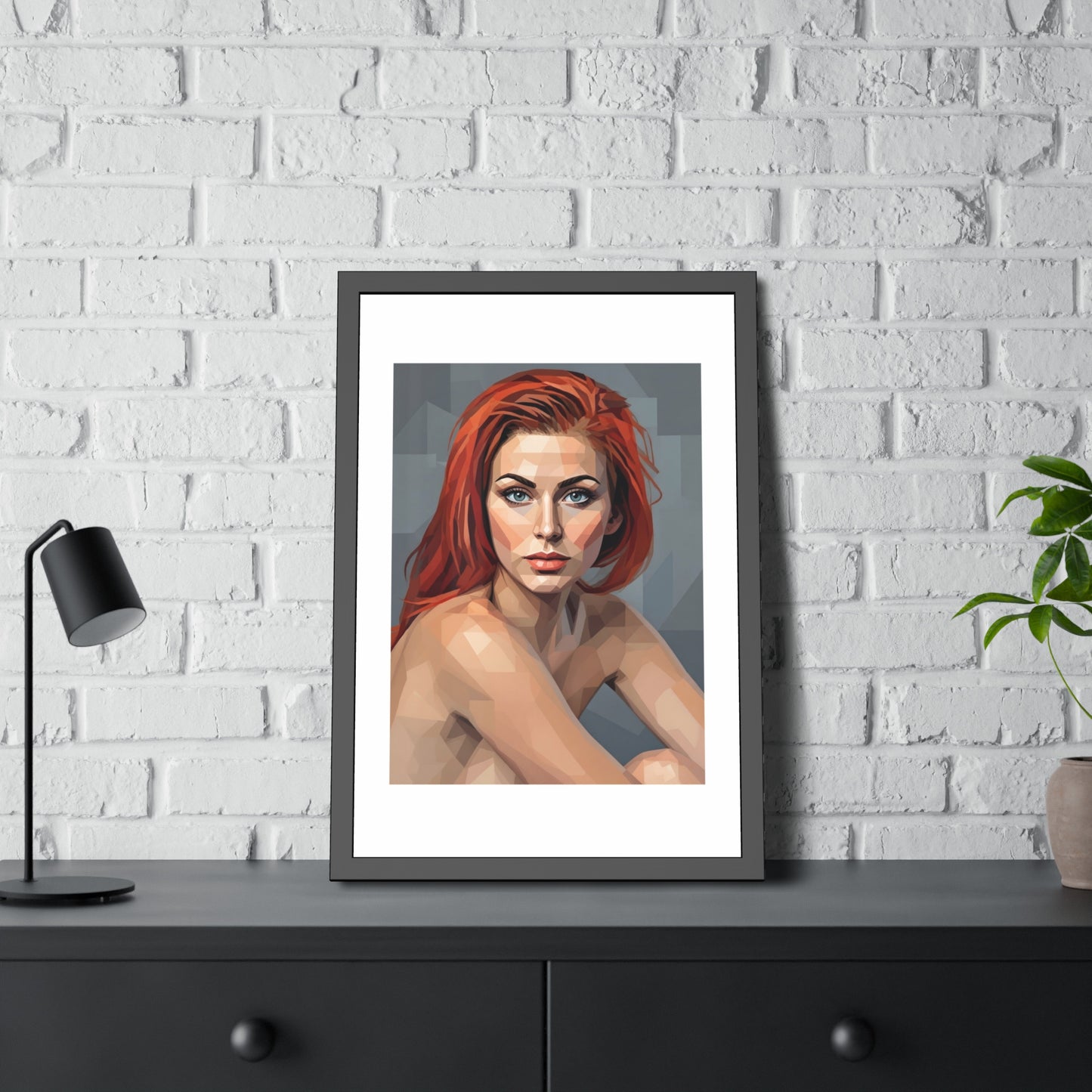 Framed Poster — Geometric Redhead Portrait Art Print