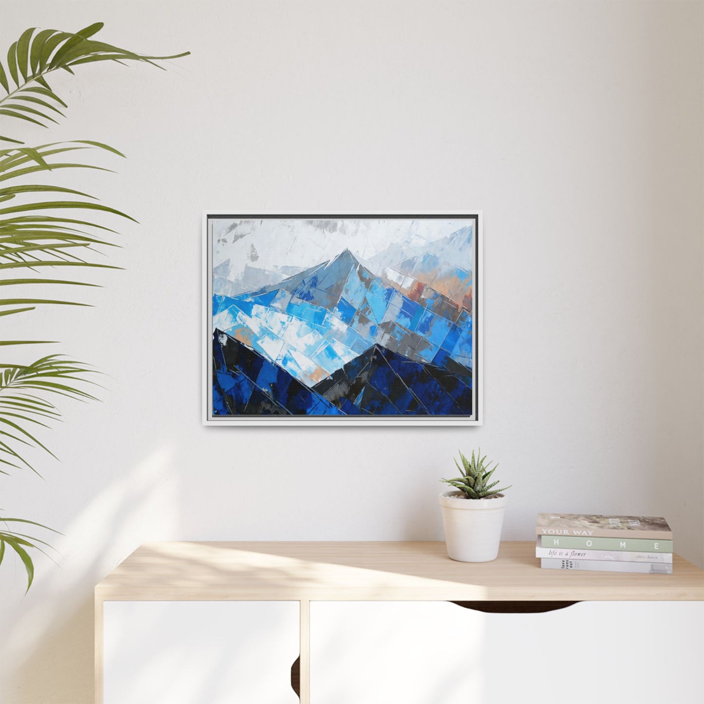 Framed Matte Canvas Blue Mountain Abstract Wall Art