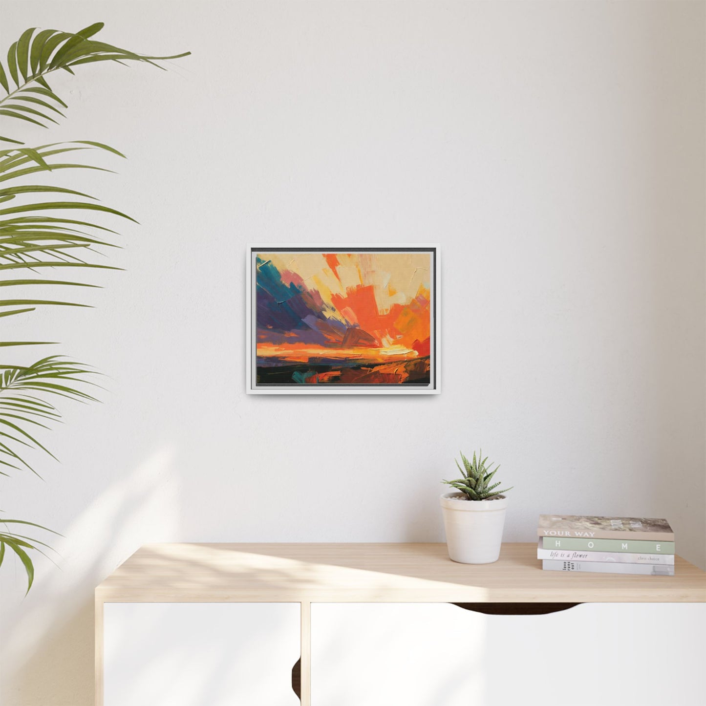 Framed Abstract Sunset Canvas Art – Multicolor Matte Wall Decor