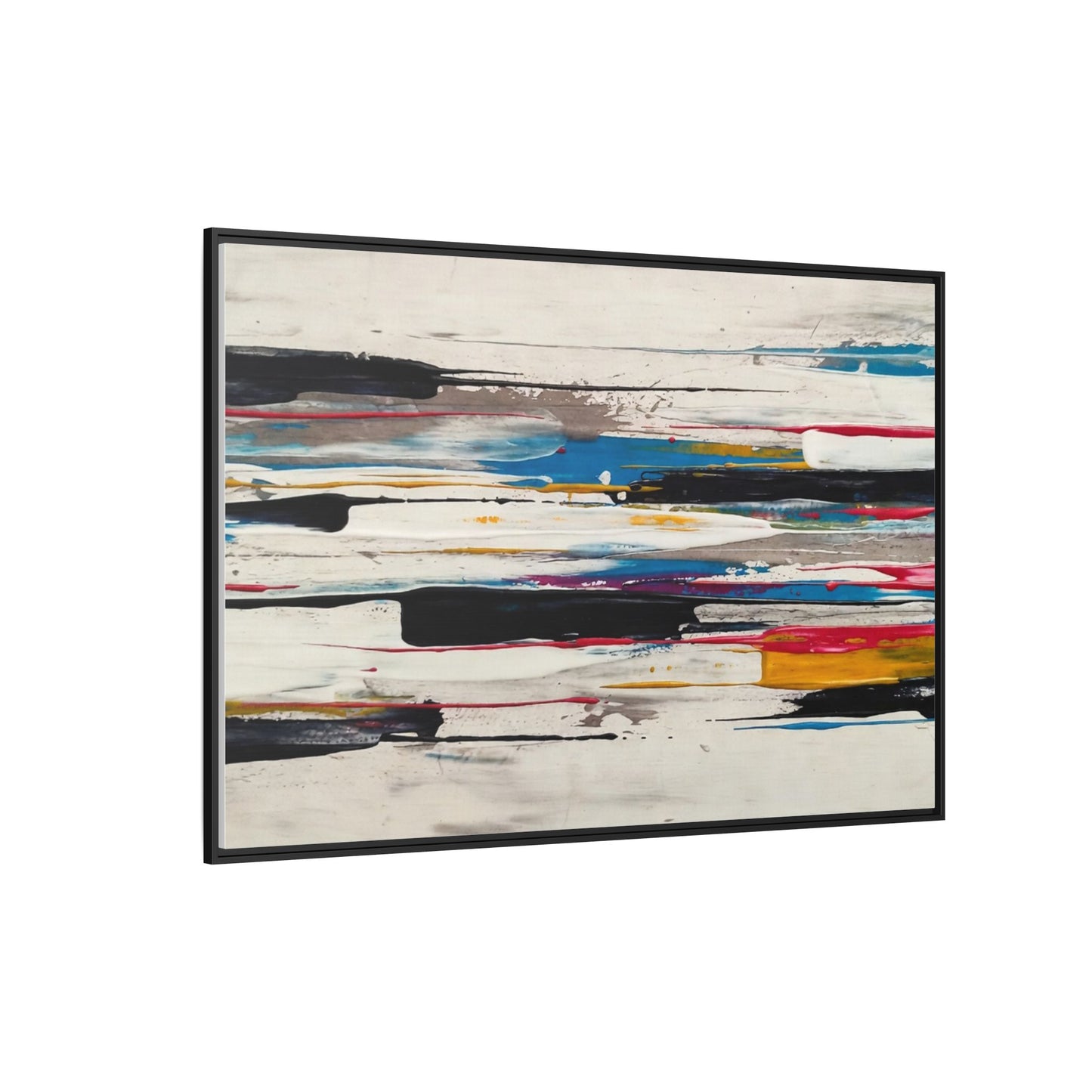 Abstract Multi-Color Framed Canvas Wall Art — Modern Horizontal Brushstroke Print
