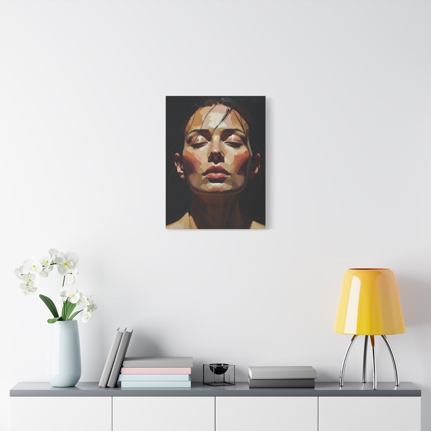 Contemporary Portrait Canvas Print — Meditative Woman Matte Stretched Wall Art