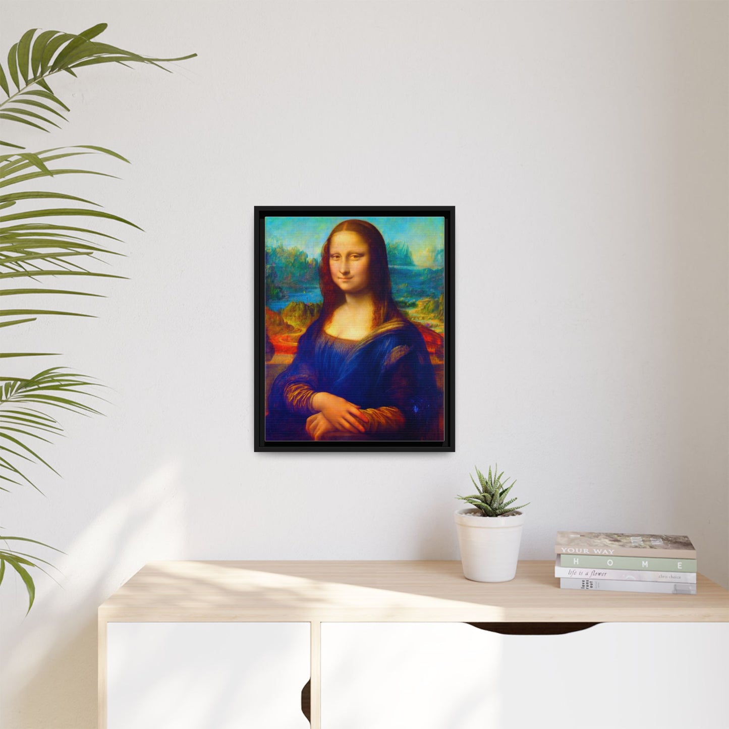 Framed Matte Canvas Print — Colorful Mona Lisa Wall Art