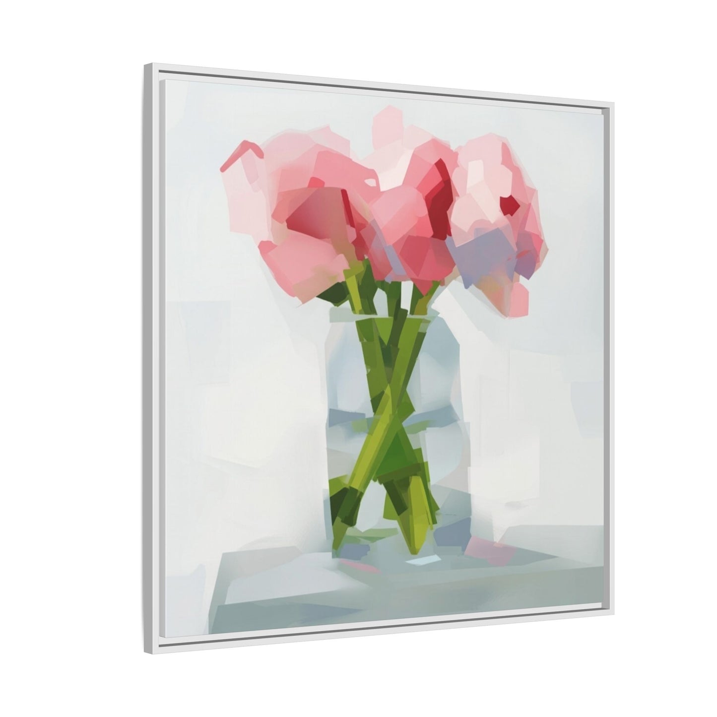Framed Floral Canvas Art — Pink Peonies in Vase (Matte)
