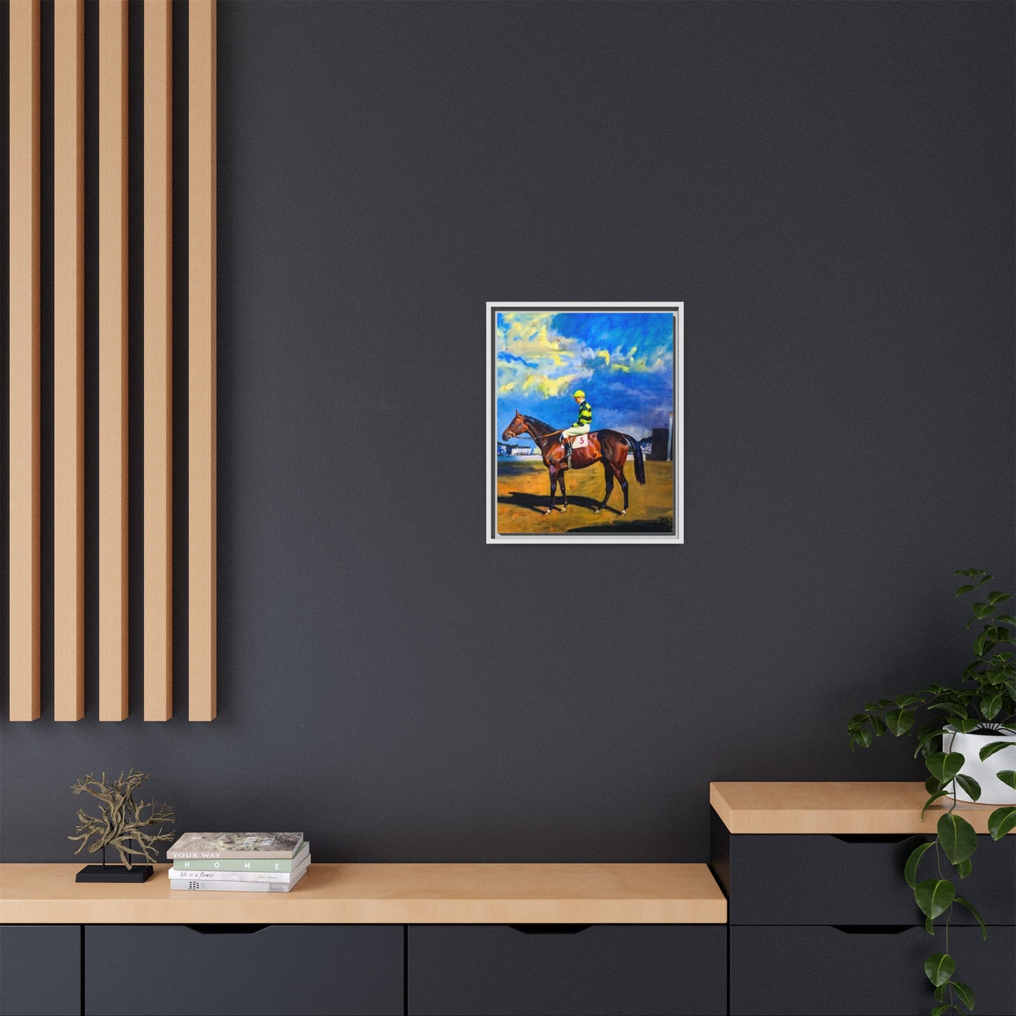 Framed Matte Canvas — Jockey on Racehorse Vintage Equestrian Wall Art