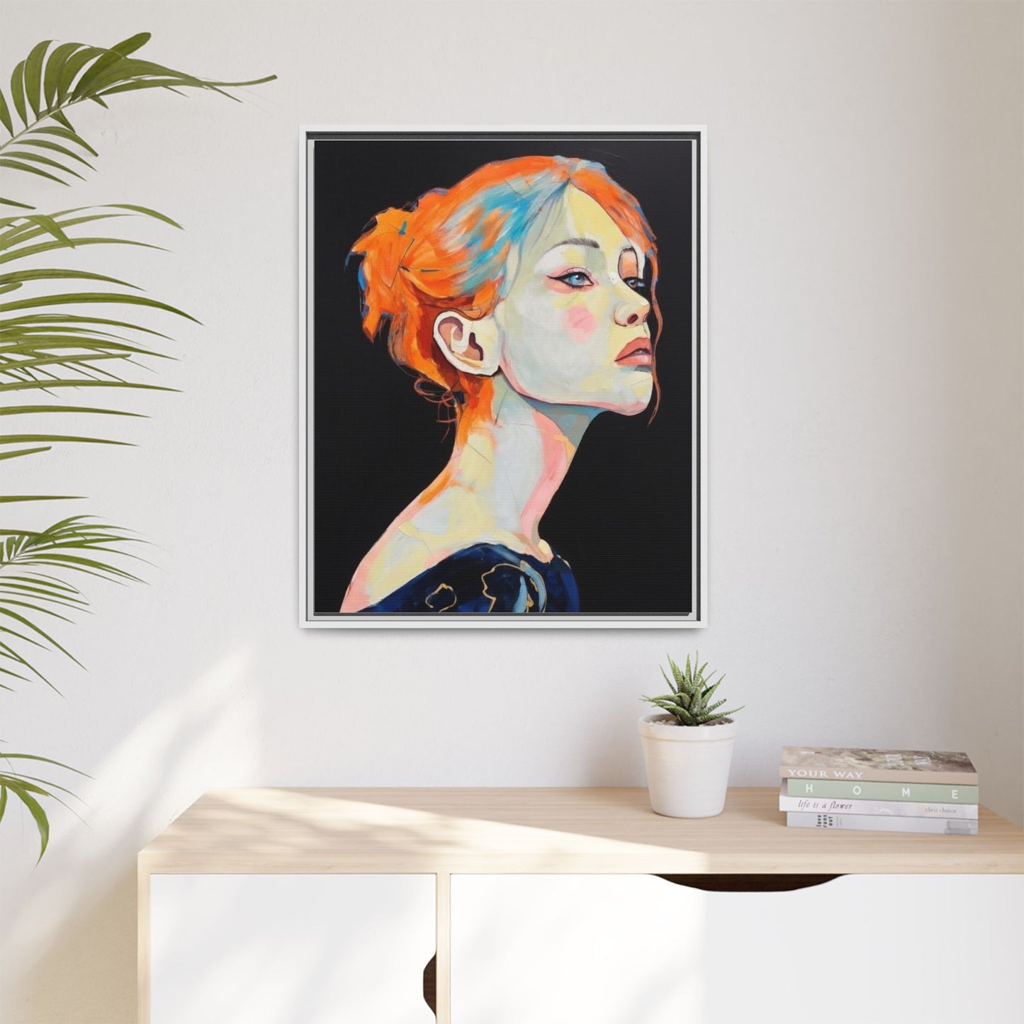 Framed Matte Canvas Portrait — Vibrant Multi‑Color Woman Wall Art