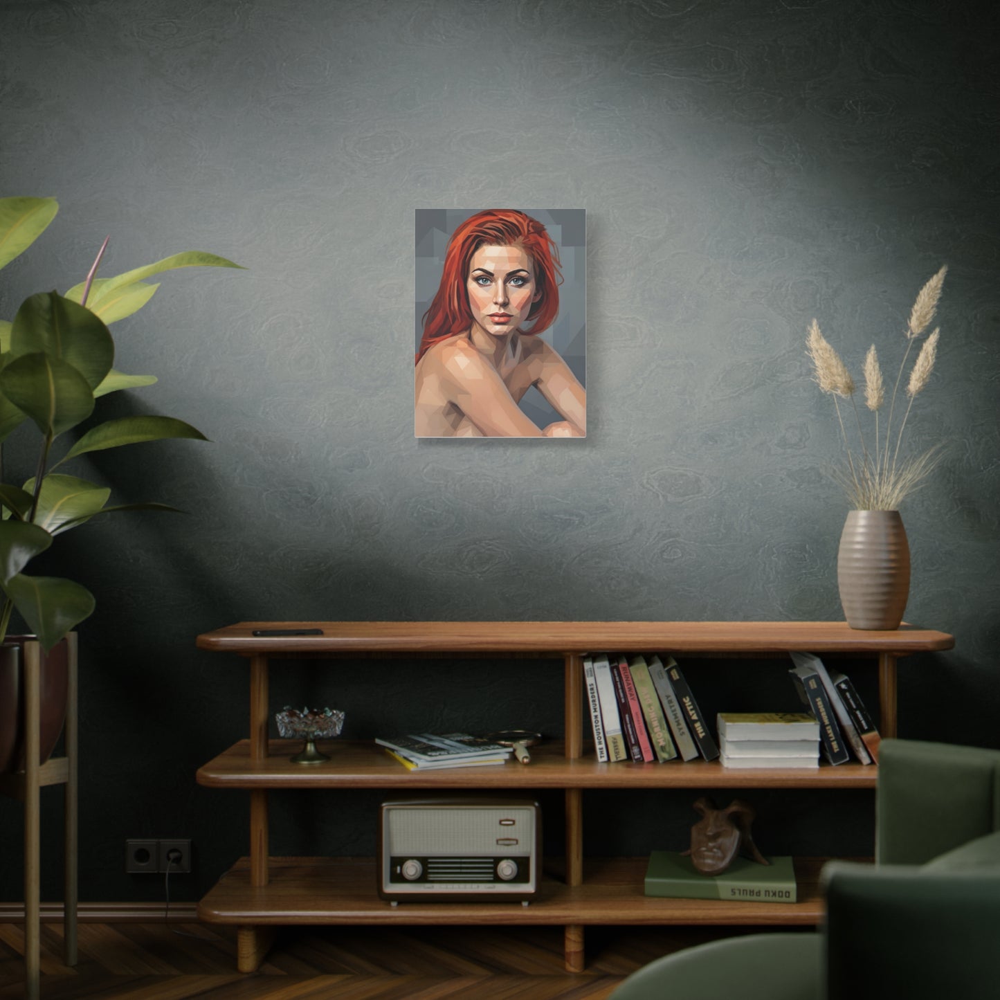 Geometric Redhead Portrait Matte Canvas Print — Modern Pop Art Wall Decor