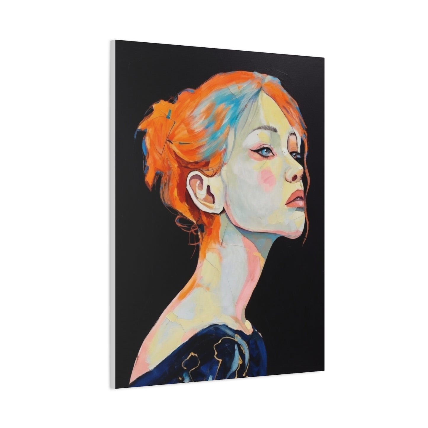 Contemplative Portrait Matte Canvas Wall Art — Colorful Female Profile Painting