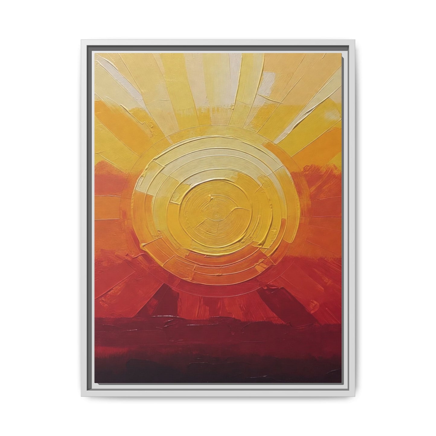 Sunburst Abstract Framed Canvas Art — Matte Multi‑Color Wall Print