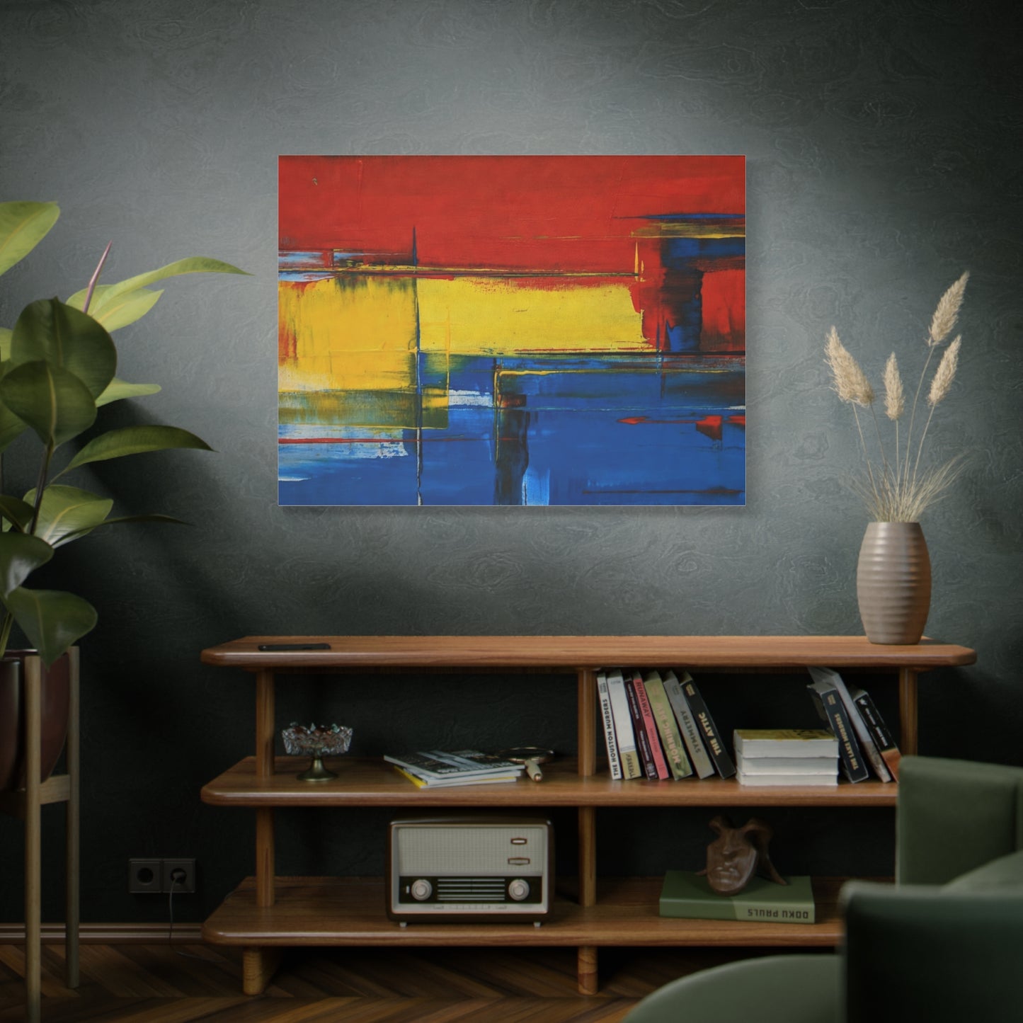 Abstract Color Block Matte Canvas Wall Art — Red, Yellow & Blue Stretched Canvas