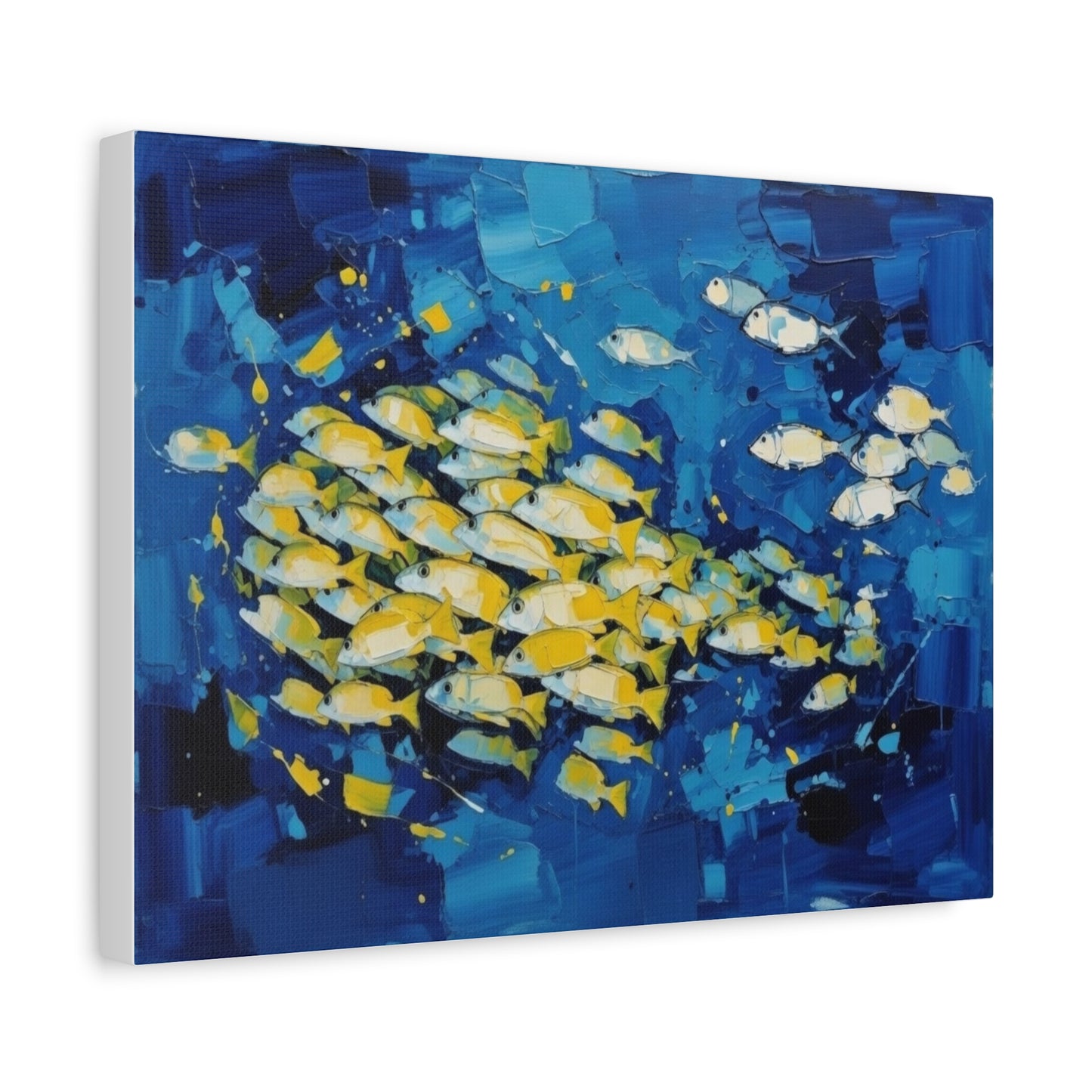 Canvas Wall Art - Blue School of Fish Matte Stretched Canvas