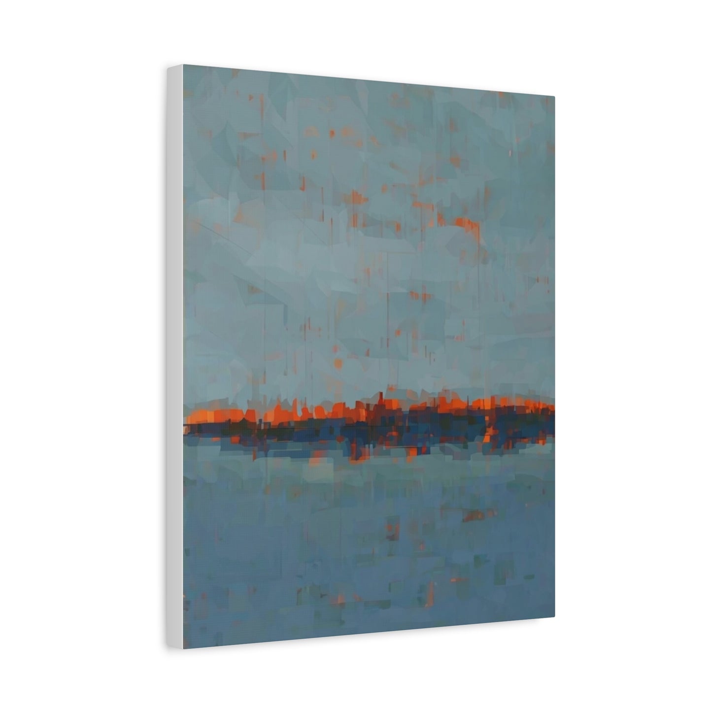 Abstract Coastal Horizon Canvas Print — Blue Teal with Orange Accent