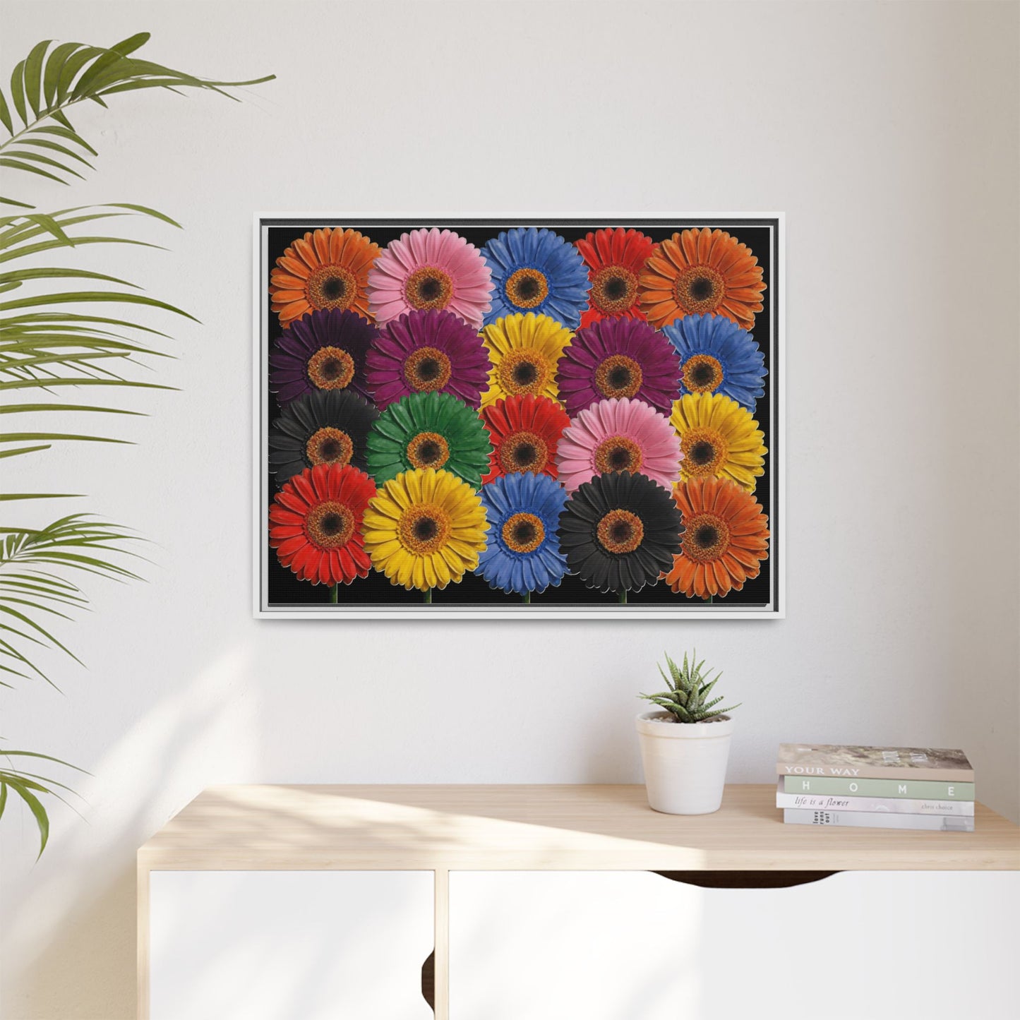 Framed Matte Canvas - Rainbow Gerbera Daisy Wall Art