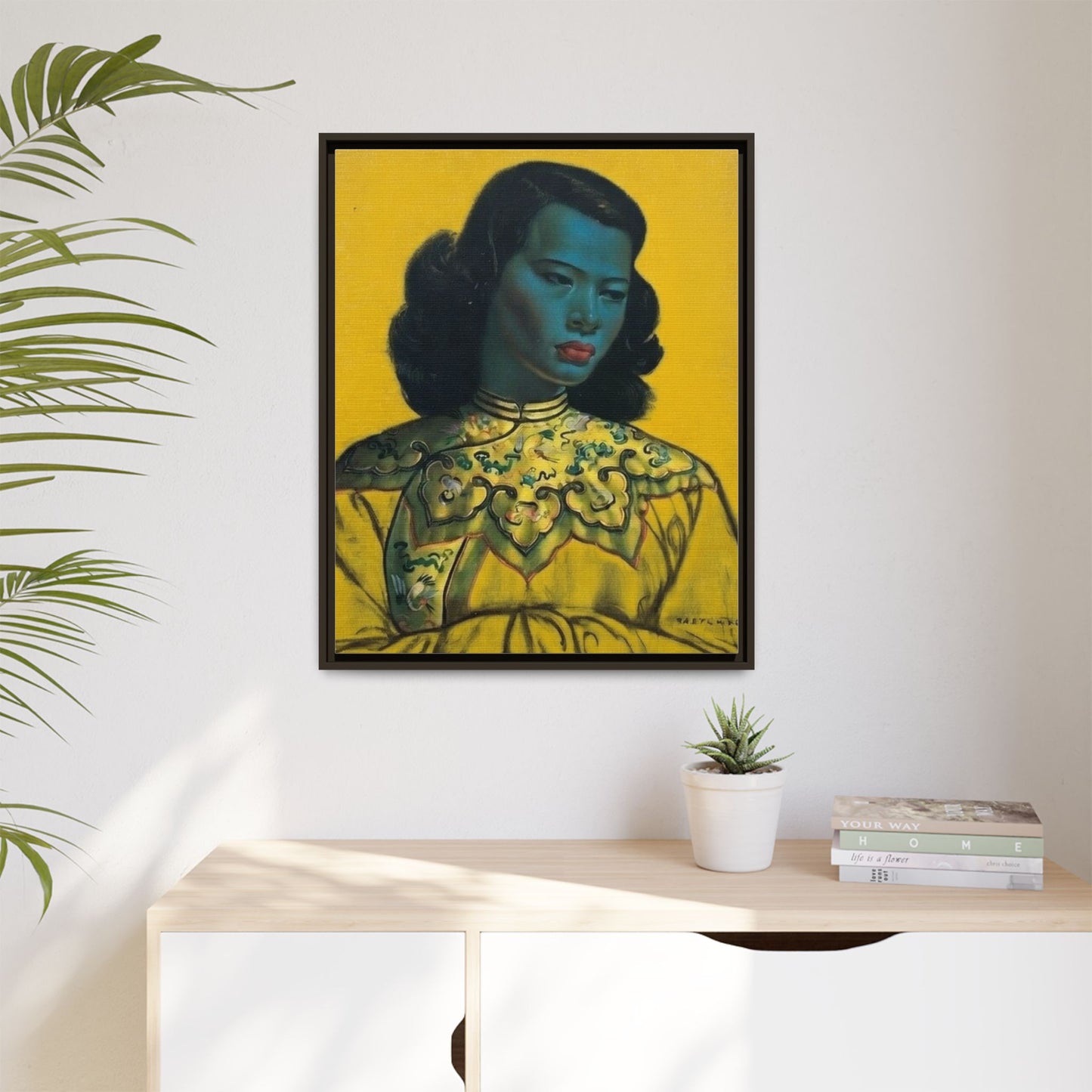 Framed Matte Canvas Art Print — Vintage Portrait with Yellow Background