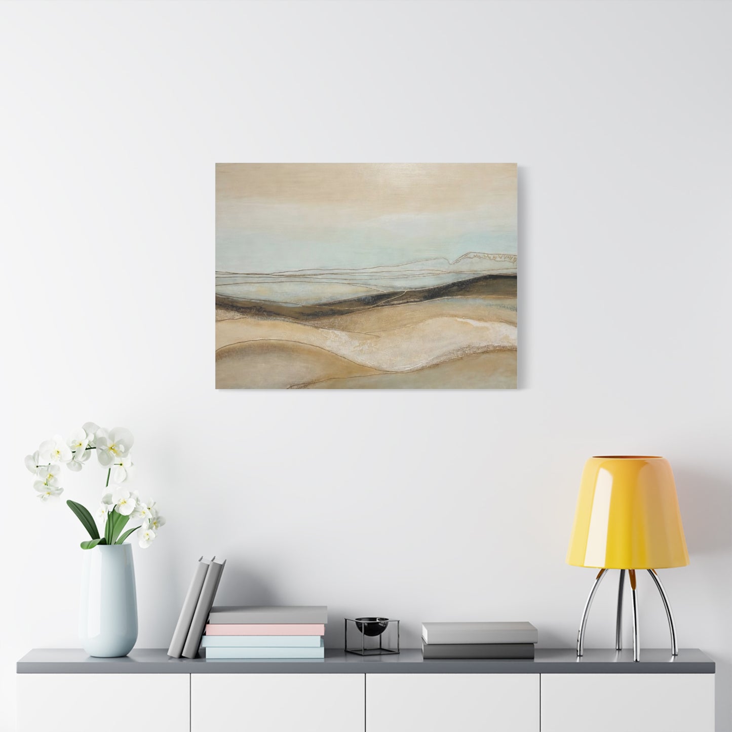 Abstract Coastal Landscape Matte Canvas Wall Art — Neutral Beach Waves Stretched Canvas