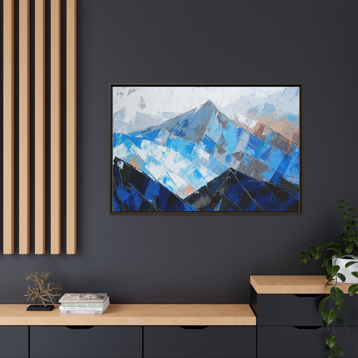 Framed Matte Canvas Blue Mountain Abstract Wall Art