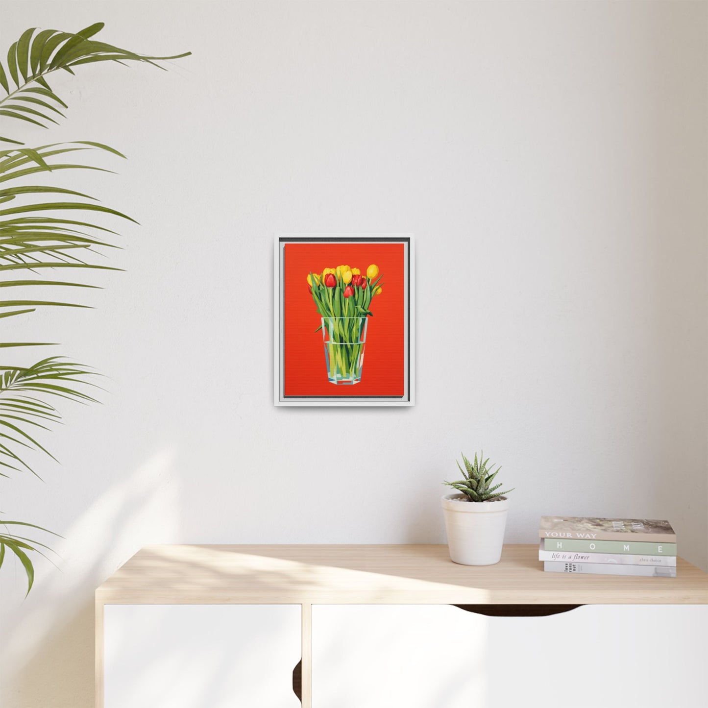 Framed Tulip Bouquet Matte Canvas Art — Vibrant Red Floral Wall Print