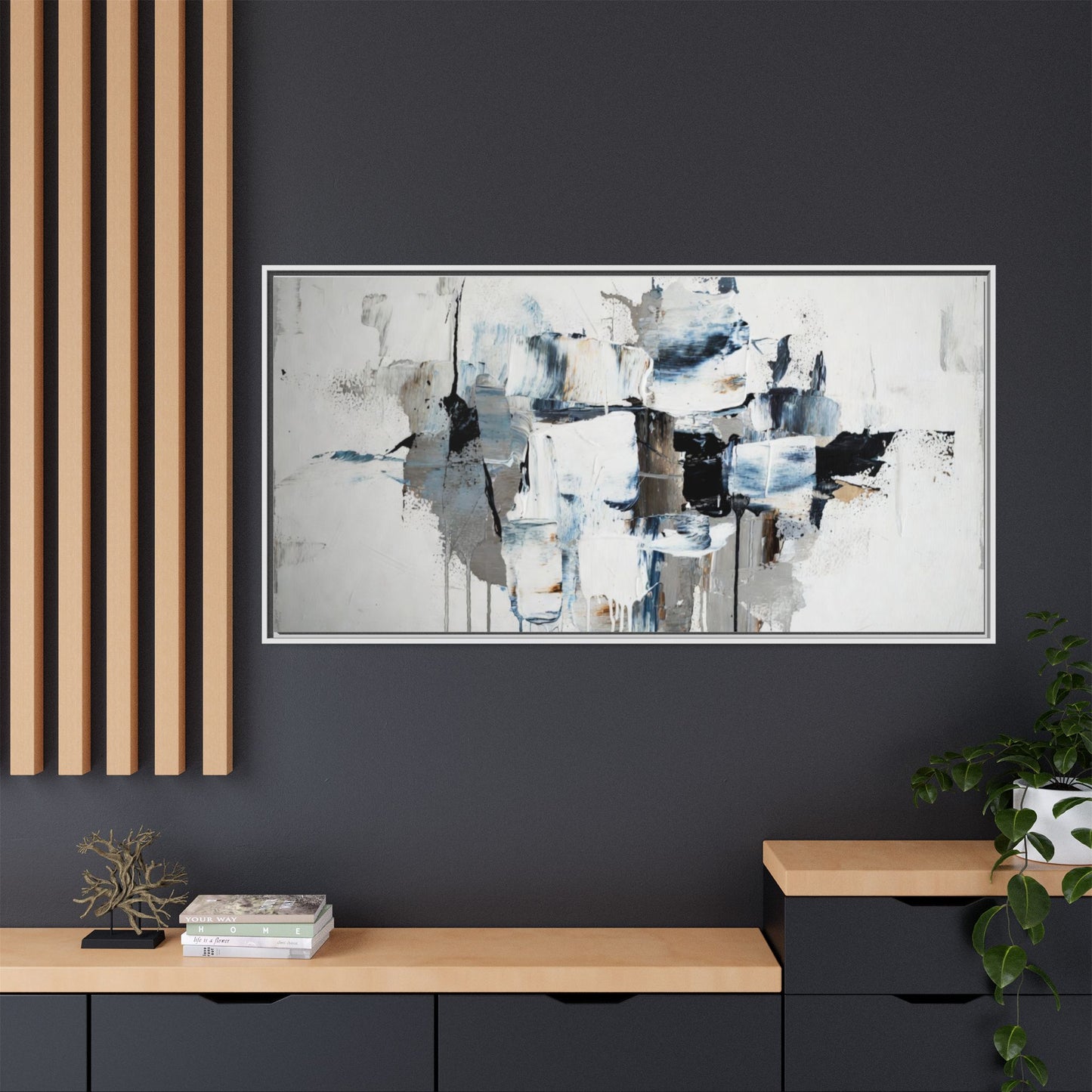 Framed Abstract Canvas Art — Blue Neutral Modern Wall Print