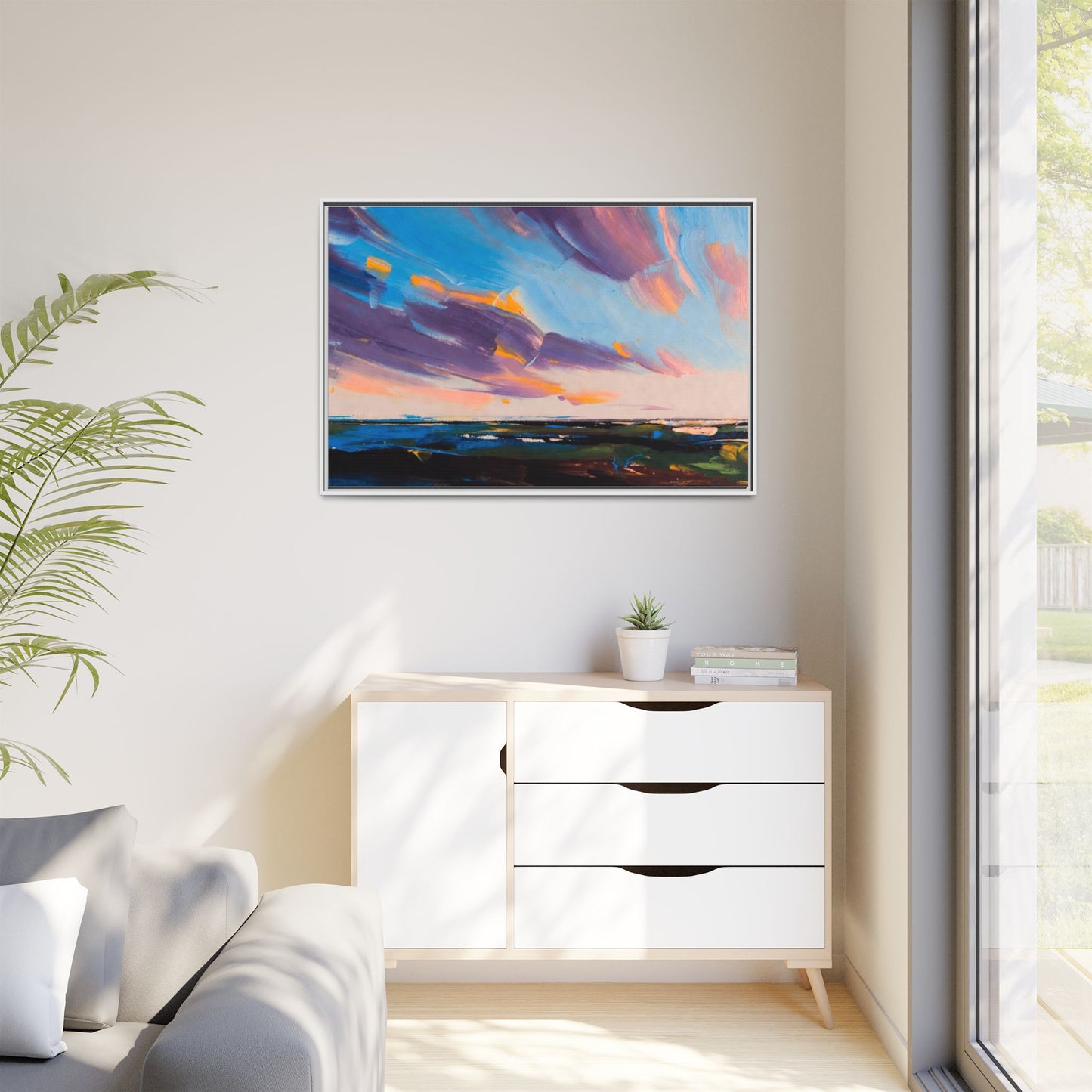 Framed Matte Canvas Abstract Seascape Sunset Art Print