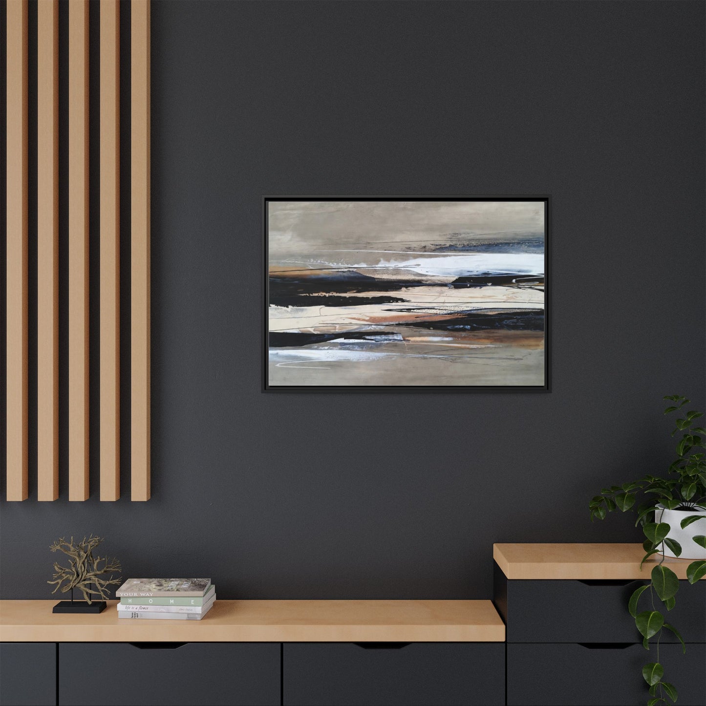 Abstract Seascape Matte Canvas Framed Wall Art — Neutral Coastal Landscape