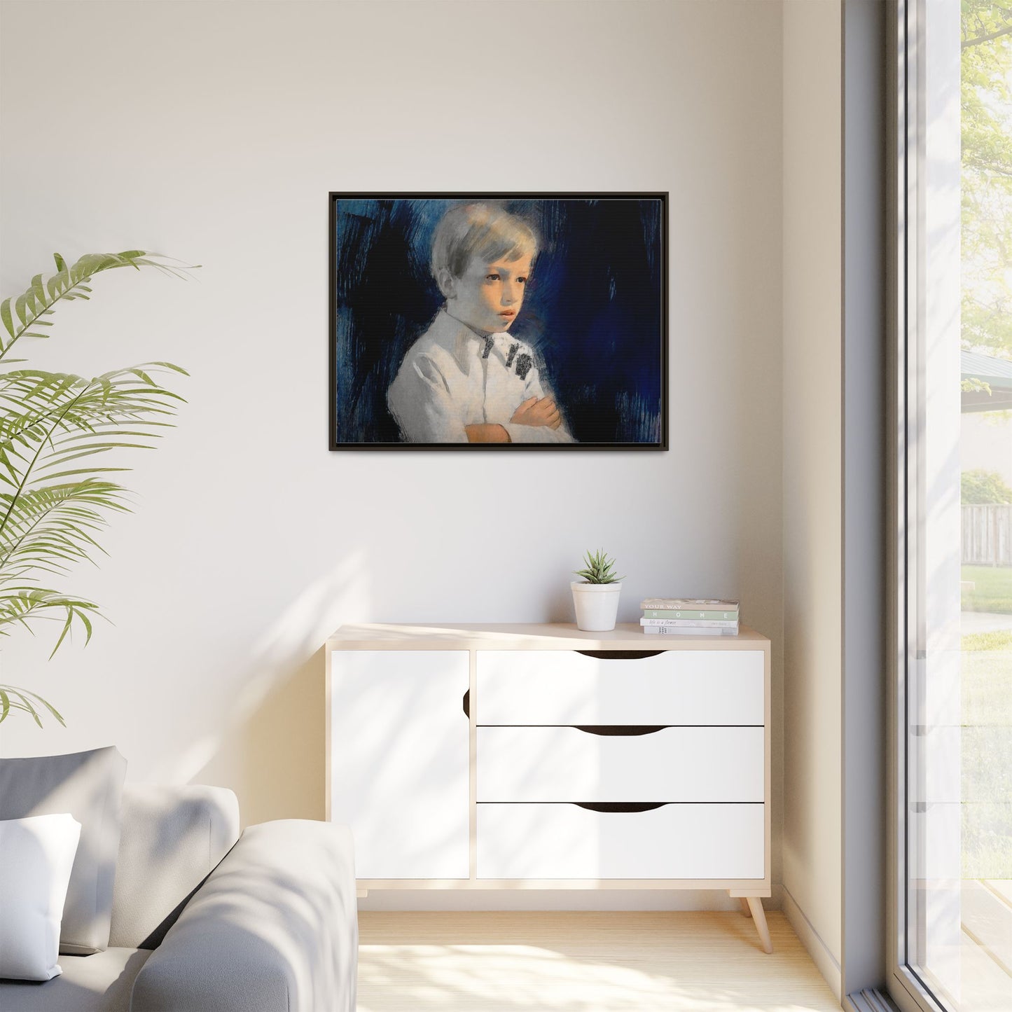 Painting of boy by Unknown Artist Framed Matte Canvas Wall Art Print
