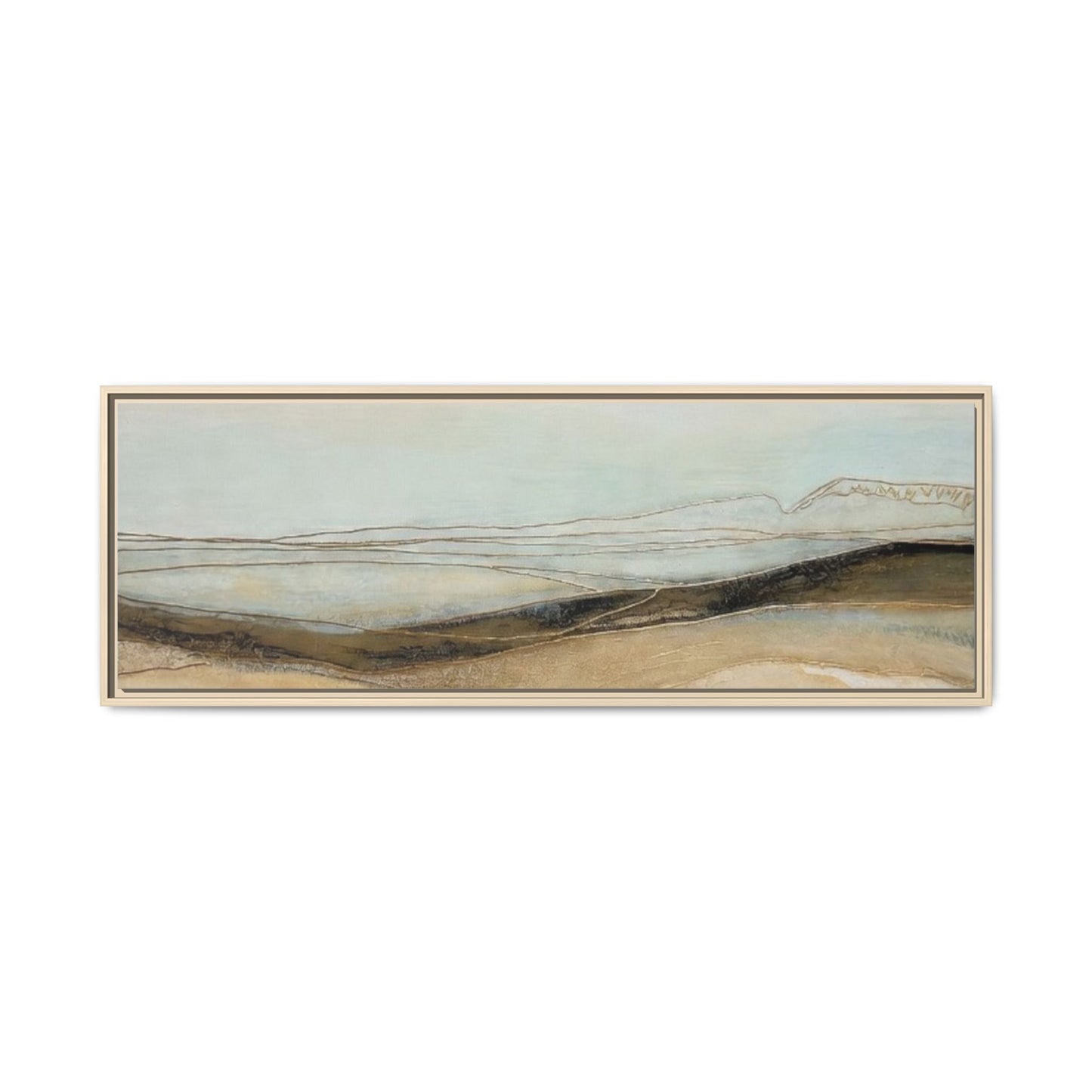 Framed Matte Canvas Wall Art — Neutral Abstract Landscape in Soft Blues & Earth Tones
