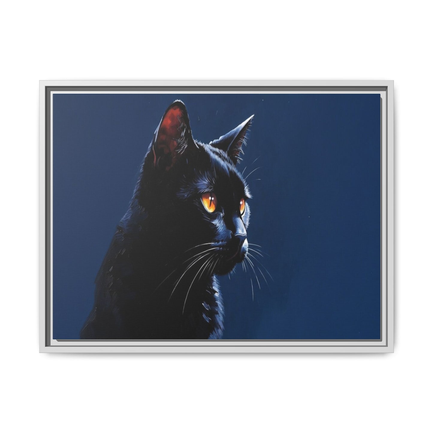 Black Cat Portrait Matte Canvas Framed Wall Art — Dramatic Feline Photo Print