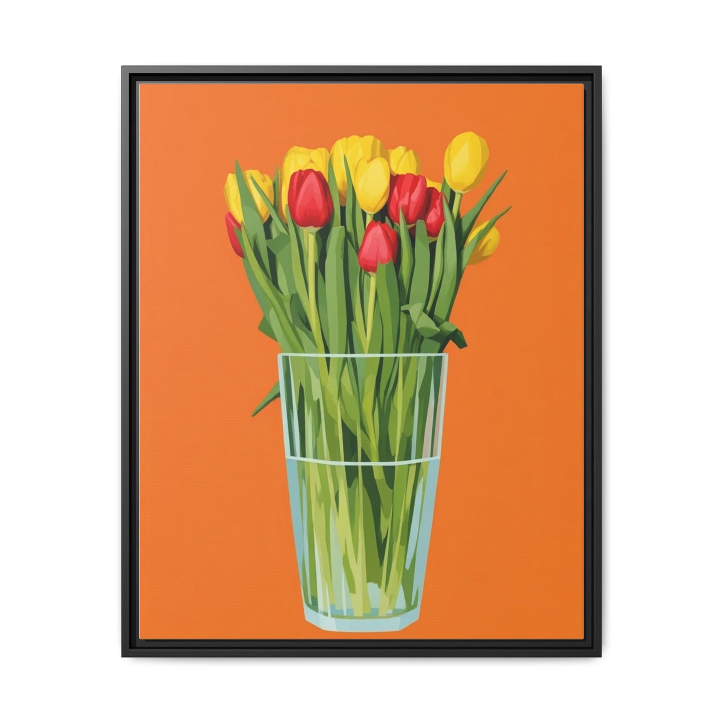 Framed Tulip Canvas Print — Colorful Tulips in Glass Vase