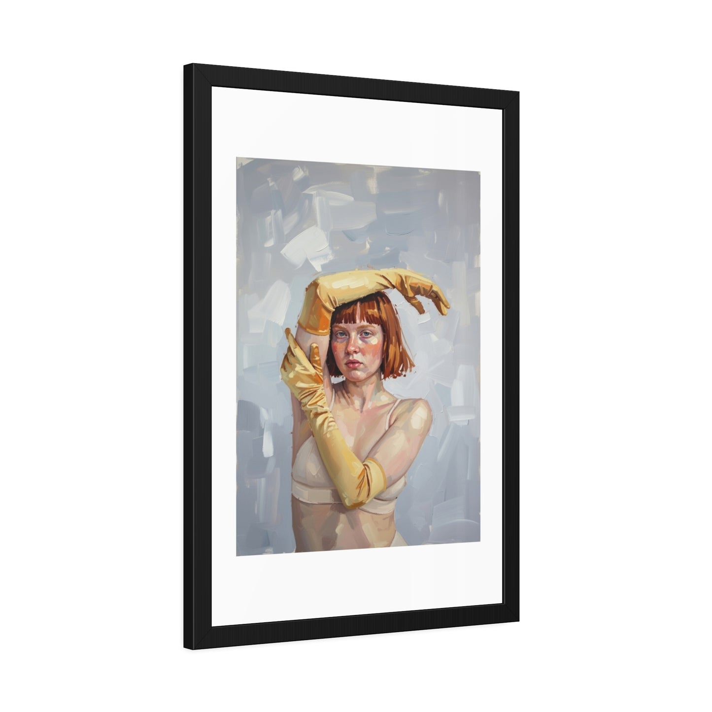 Framed Art Print — Portrait of Woman in Yellow Gloves (Modern Figurative Wall Art)