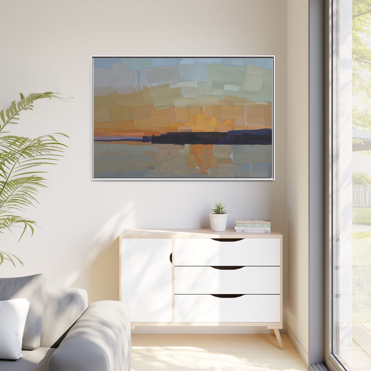Framed Matte Canvas Sunset Abstract Landscape Art Print