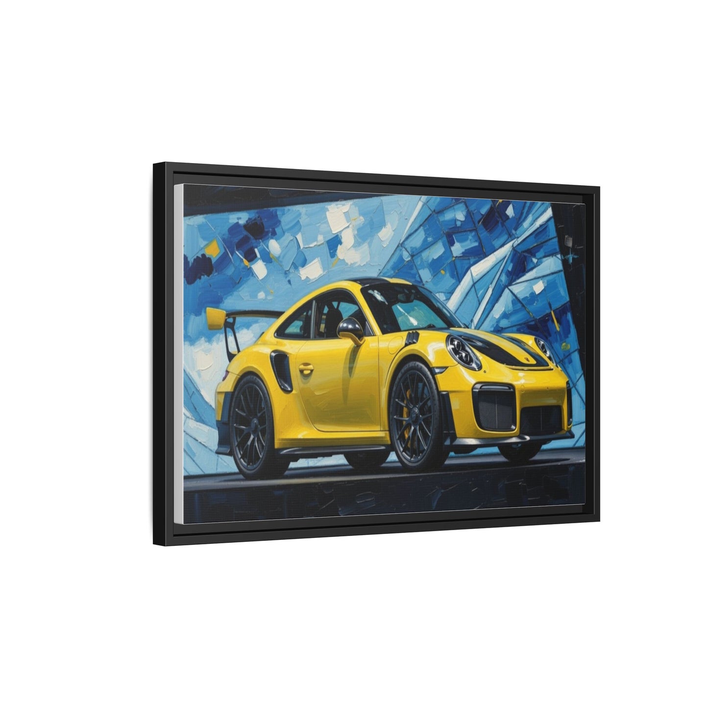 Yellow Porsche Sports Car Matte Framed Canvas – Modern Automotive Wall Art