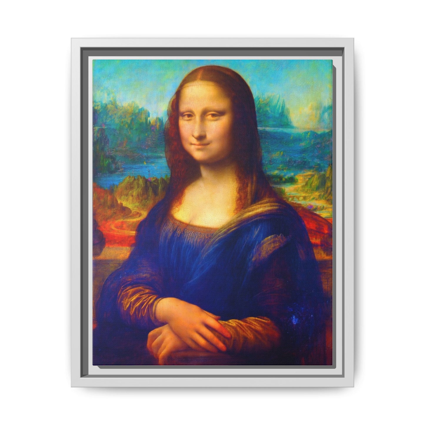 Framed Matte Canvas Print — Colorful Mona Lisa Wall Art