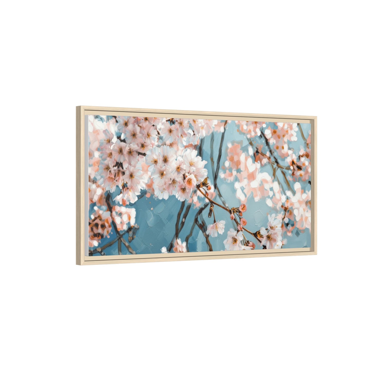 Framed Cherry Blossom Matte Canvas Print — Soft Pink Floral Wall Art