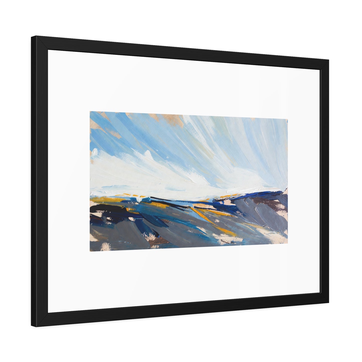 Abstract Coastal Landscape Framed Poster — Blue Seascape Wall Art