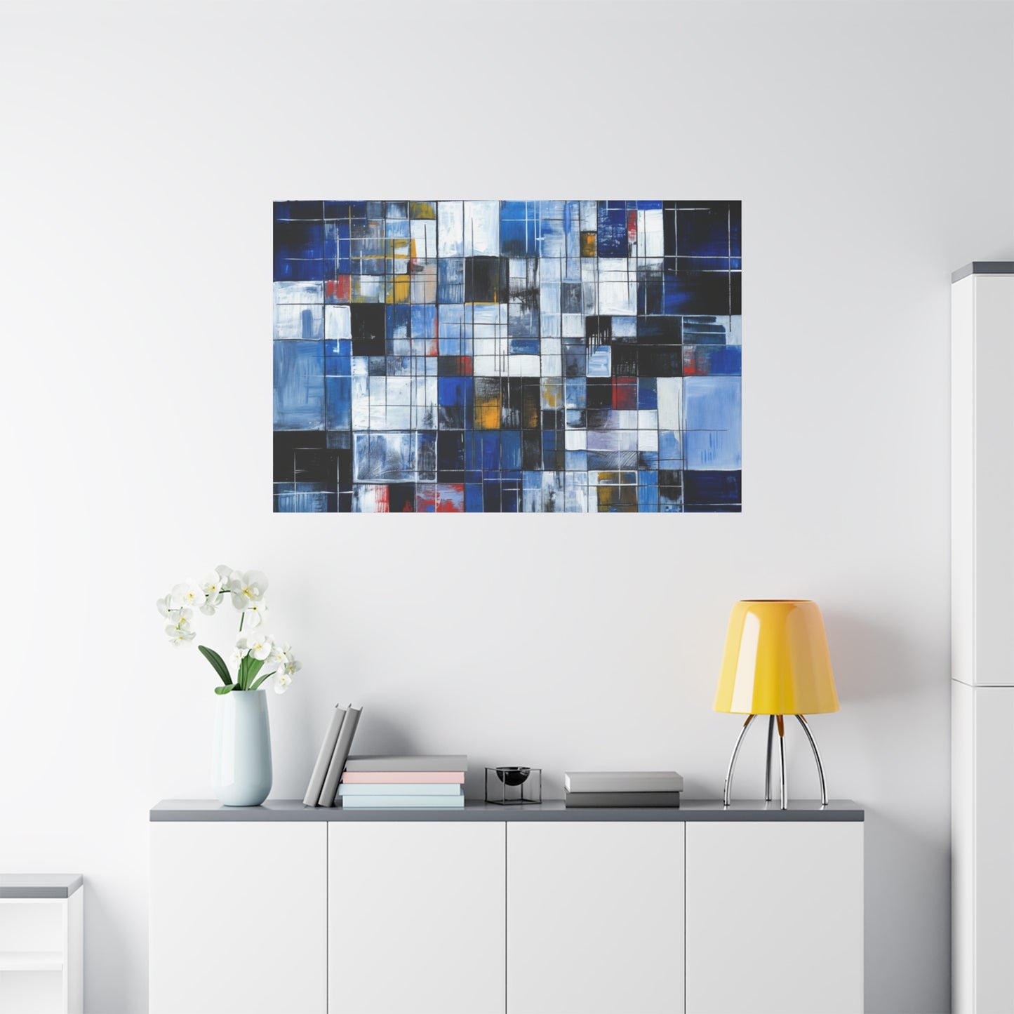Abstract Blue Grid Matte Stretched Canvas Wall Art (1.25")