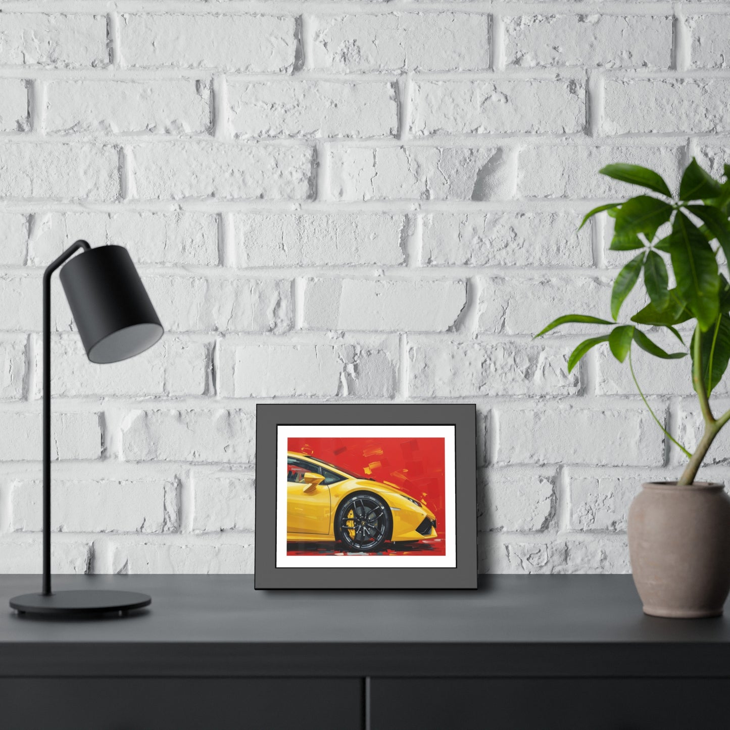 Yellow Sports Car Framed Poster — Modern Automotive Wall Art