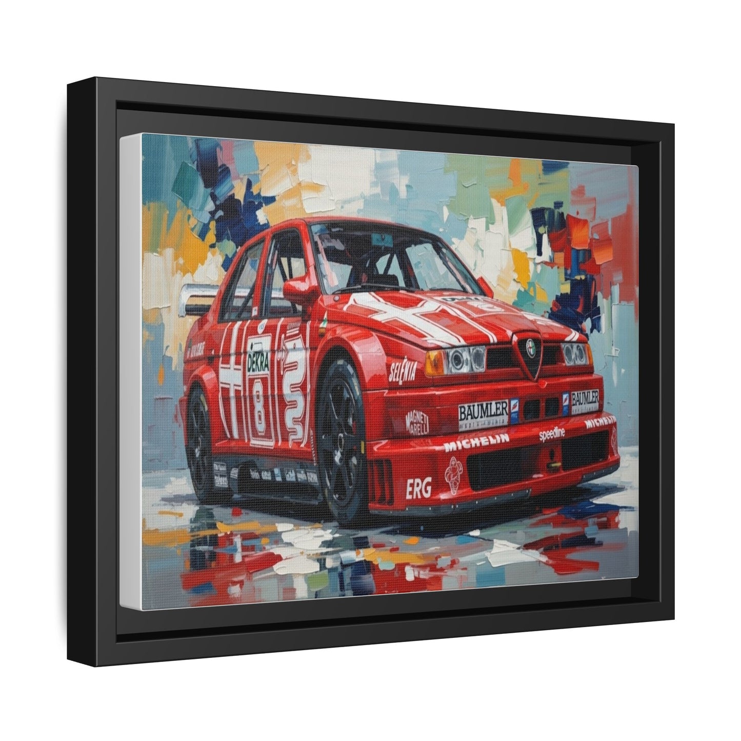 Framed Racing Car Canvas Print — Red Alfa Romeo Track Art